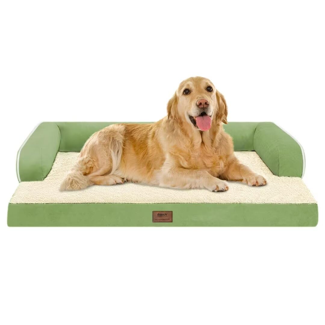 MEKIY Orthopedic Washable Dog Bed with Bolster for Medium to Large Dogs | Pillow Support for Neck Relief, Egg Crate Foam, Waterproof Liner, Anti-Slip Bottom, Removable Bolster Cover, 36 x 27 Inch