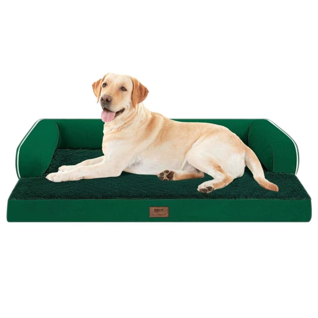 MEKIY Orthopedic Washable Dog Bed with Bolster for Medium to Large Dogs | Pillow Support for Neck Relief, Egg Crate Foam, Waterproof Liner, Anti-Slip Bottom, Removable Bolster Cover, 36 x 27 Inch