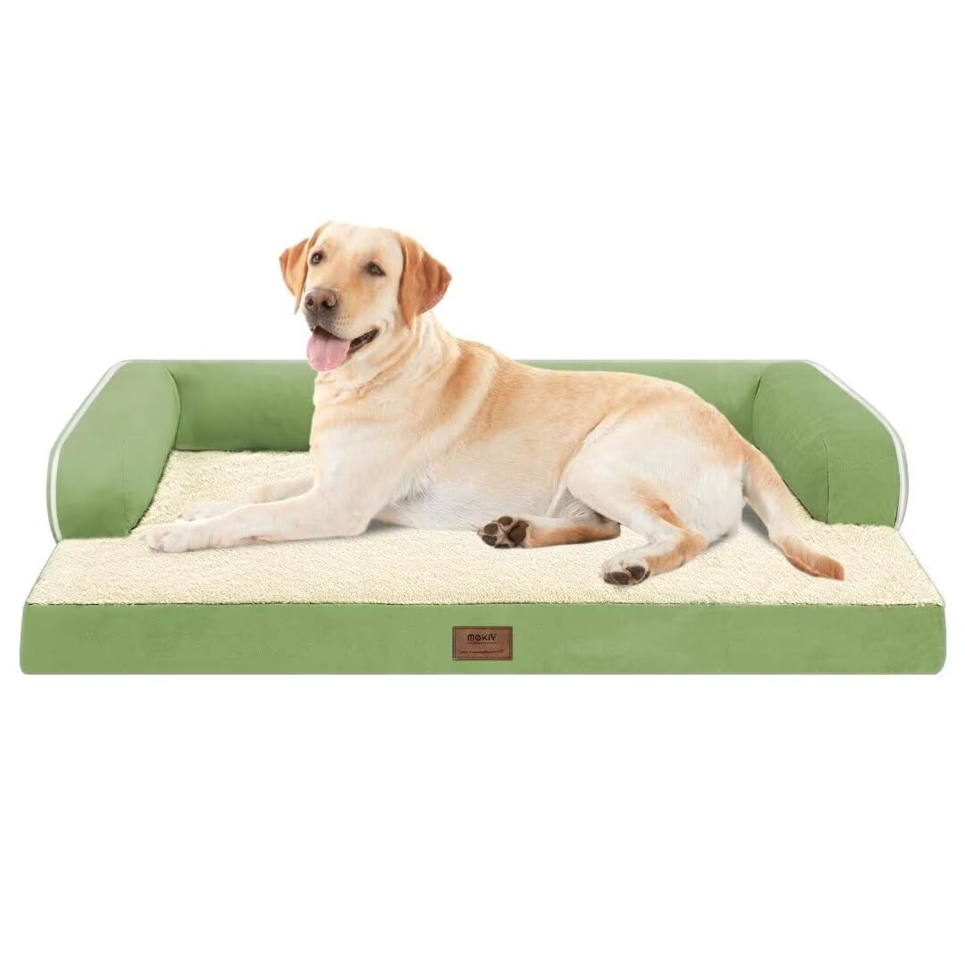 MEKIY Orthopedic Washable Dog Bed with Bolster for Medium to Large Dogs | Pillow Support for Neck Relief, Egg Crate Foam, Waterproof Liner, Anti-Slip Bottom, Removable Bolster Cover, 36 x 27 Inch