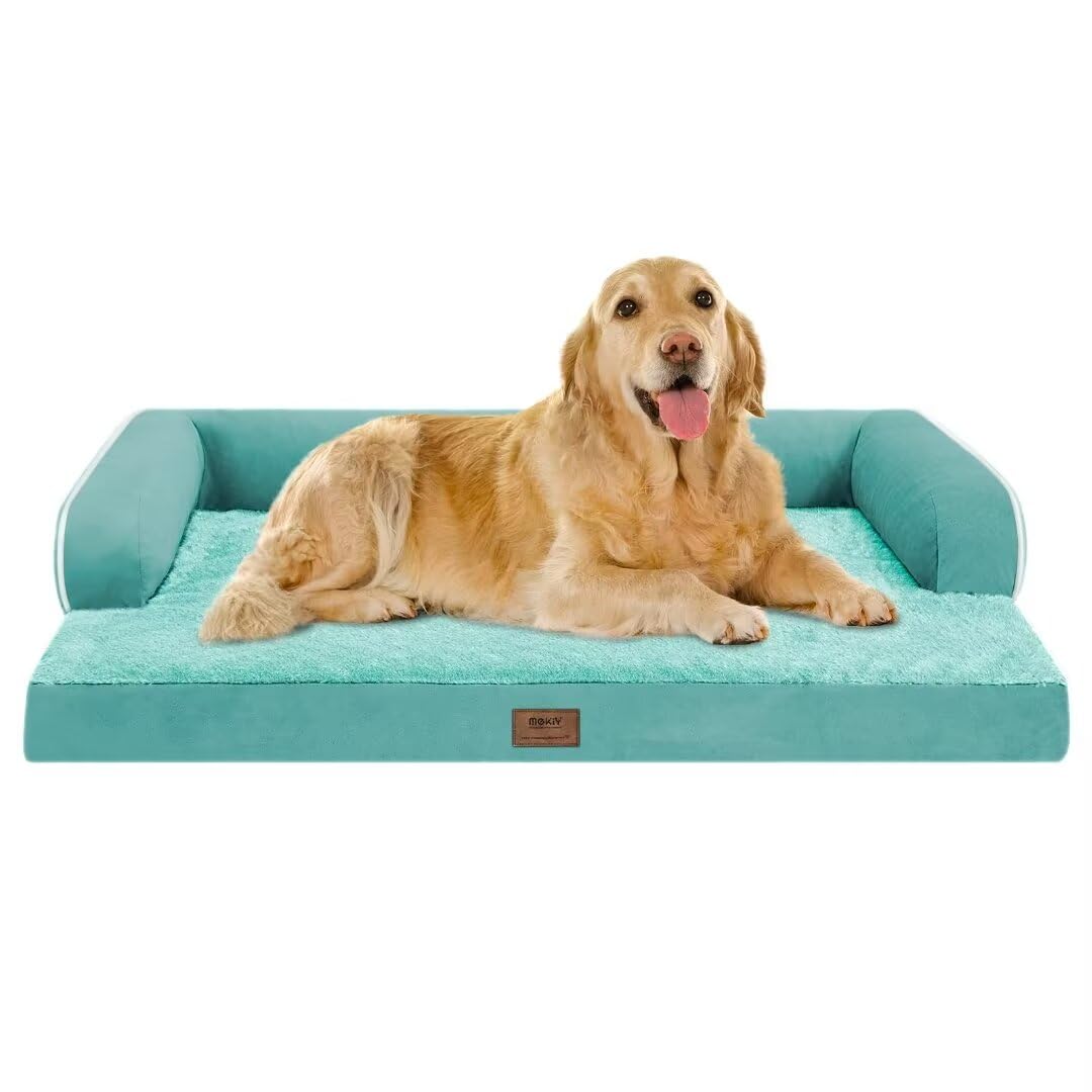 MEKIY Orthopedic Washable Dog Bed with Bolster for Medium to Large Dogs | Pillow Support for Neck Relief, Egg Crate Foam, Waterproof Liner, Anti-Slip Bottom, Removable Bolster Cover, 36 x 27 Inch