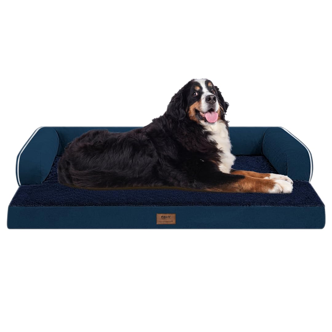MEKIY Orthopedic Washable Dog Bed with Bolster for Medium to Large Dogs | Pillow Support for Neck Relief, Egg Crate Foam, Waterproof Liner, Anti-Slip Bottom, Removable Bolster Cover, 36 x 27 Inch