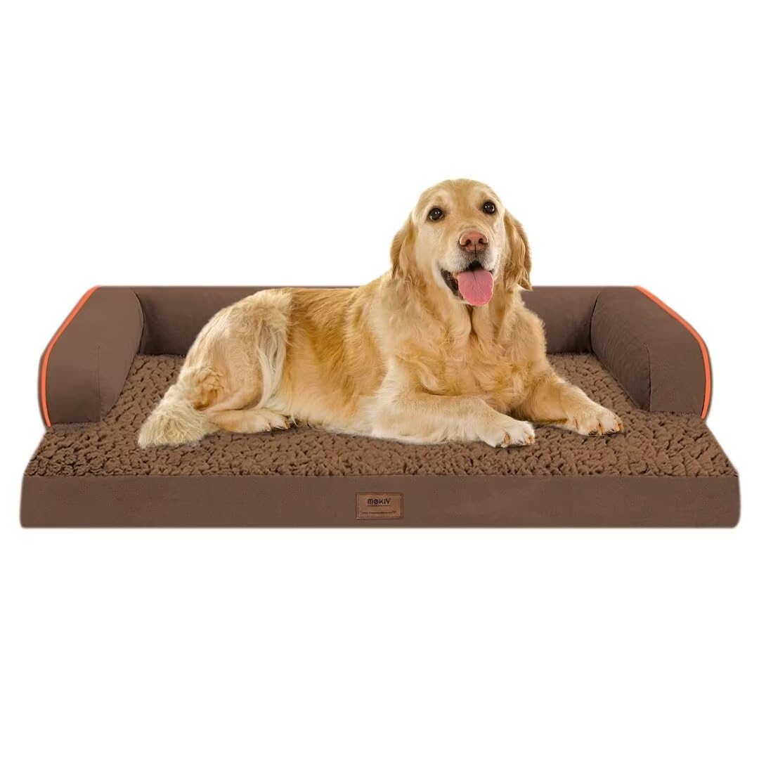 MEKIY Orthopedic Washable Dog Bed with Bolster for Medium to Large Dogs | Pillow Support for Neck Relief, Egg Crate Foam, Waterproof Liner, Anti-Slip Bottom, Removable Bolster Cover, 36 x 27 Inch