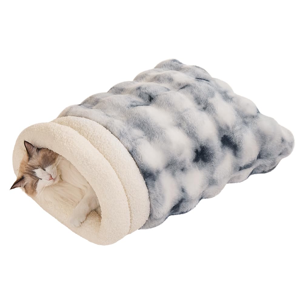 SOMAHE Cat Sleeping Bag for Indoor Cats, Faux Fur Pet Cave Bed & Burrow Nest, Reversible Plush Snuggle Sack, Portable Foldable Mat, Machine Washable, Anti-Static, 21.7"x17.7" Coffee