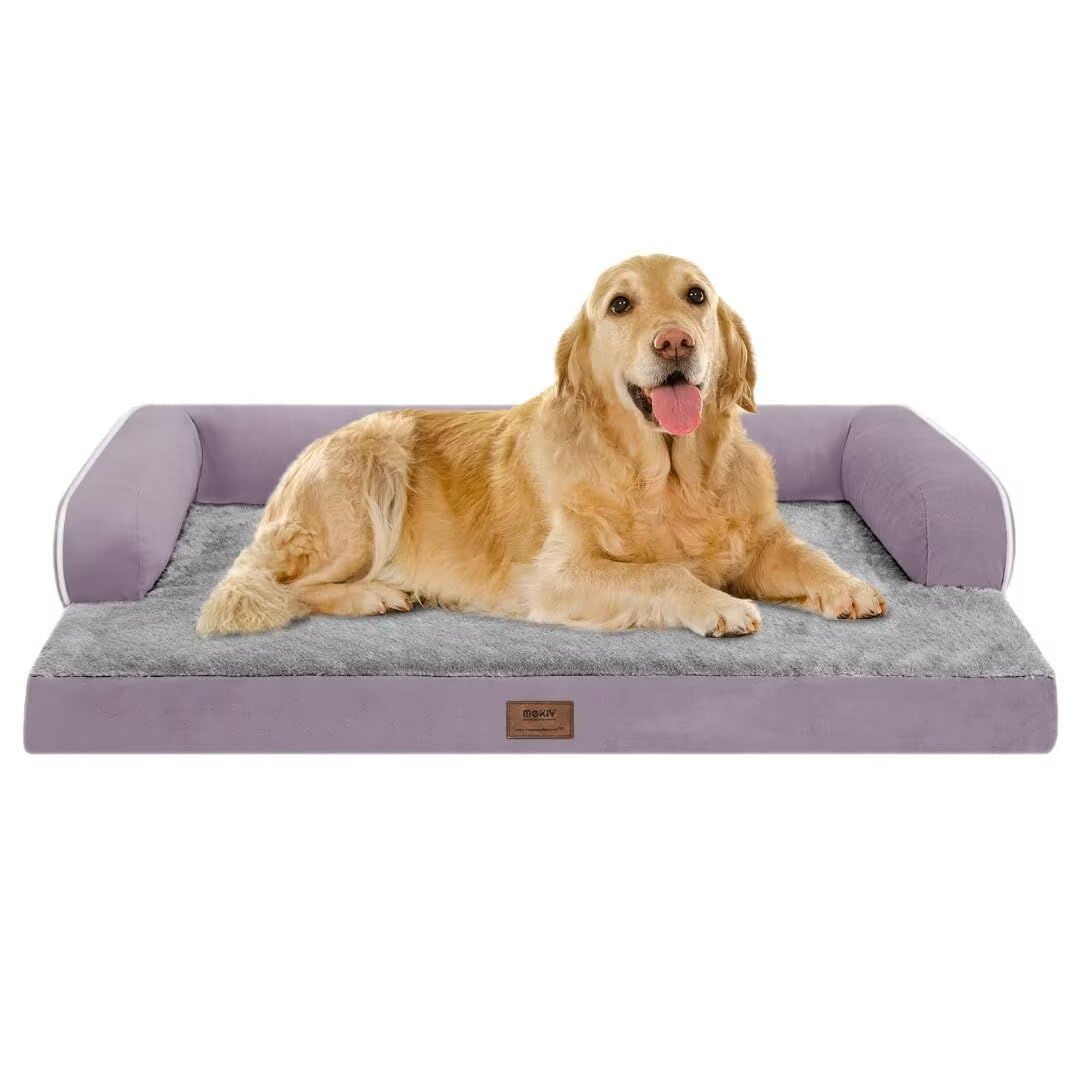 MEKIY Orthopedic Washable Dog Bed with Bolster for Medium to Large Dogs | Pillow Support for Neck Relief, Egg Crate Foam, Waterproof Liner, Anti-Slip Bottom, Removable Bolster Cover, 36 x 27 Inch