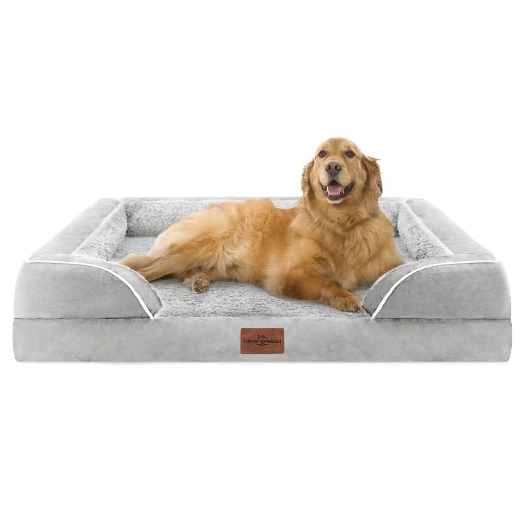 Comfort Expression Orthopedic Dog Bed for Extra Large Dogs with Bolster | Waterproof Dog Couch Bed with Washable Cover & Non-Slip Bottom, Supportive Egg Crate Foam XL Pet Bed, 42x30 Inch