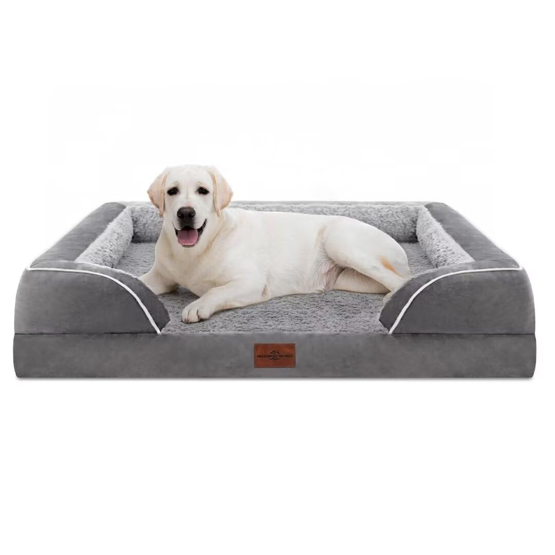 Comfort Expression Orthopedic Dog Bed for Extra Large Dogs with Bolster | Waterproof Dog Couch Bed with Washable Cover & Non-Slip Bottom, Supportive Egg Crate Foam XL Pet Bed, 42x30 Inch