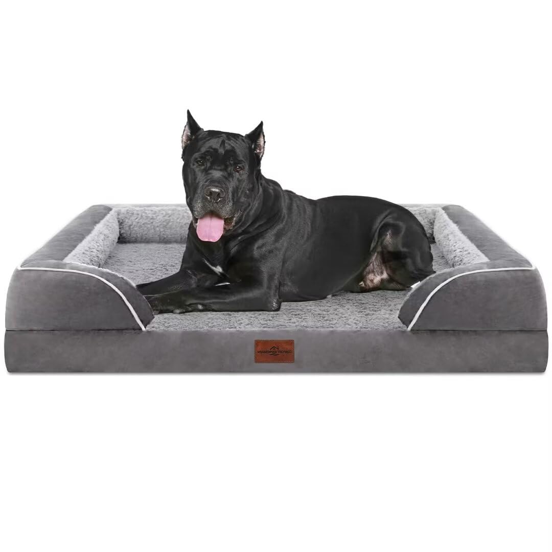 Comfort Expression Orthopedic Dog Bed for Extra Large Dogs with Bolster | Waterproof Dog Couch Bed with Washable Cover & Non-Slip Bottom, Supportive Egg Crate Foam XL Pet Bed, 42x30 Inch