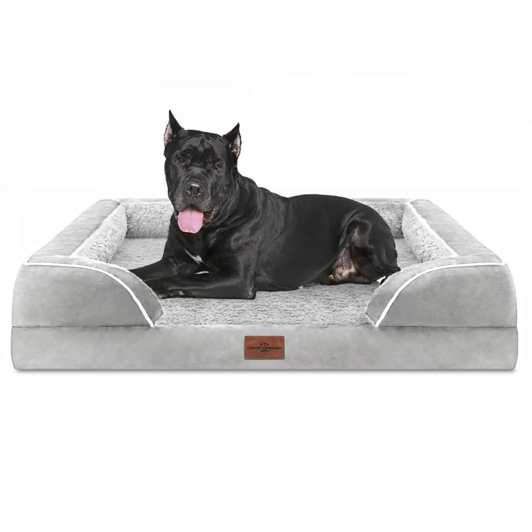 Comfort Expression Orthopedic Dog Bed for Extra Large Dogs with Bolster | Waterproof Dog Couch Bed with Washable Cover & Non-Slip Bottom, Supportive Egg Crate Foam XL Pet Bed, 42x30 Inch