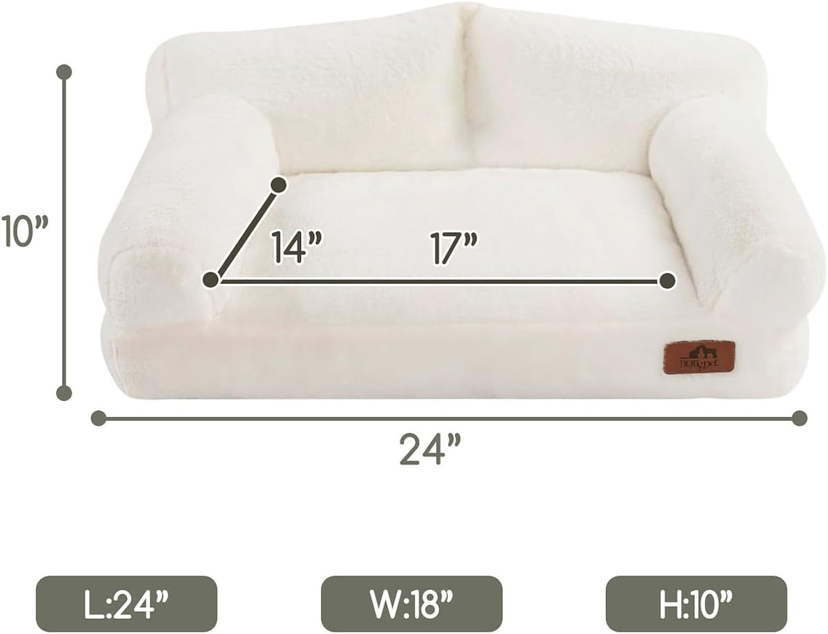 Hollypet Fluffy Dog Cat Bed Pet Couch Beds Plush Soft Warming Washable Puppy Bed for Small Medium Dogs and Large Cats, White, 24" L x 18" W x 10" Th