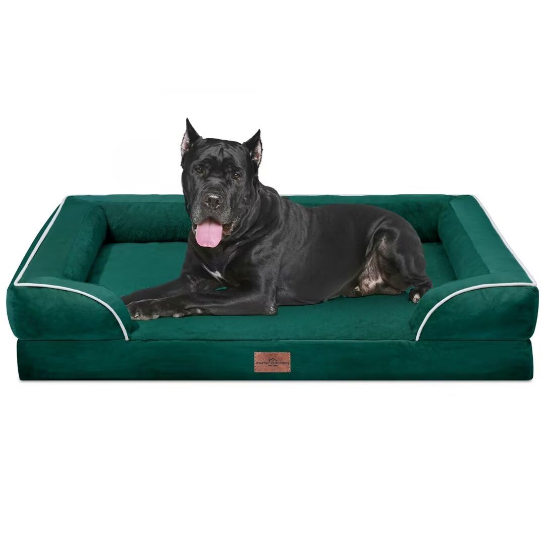 Comfort Expression Orthopedic Dog Bed for Extra Large Dogs with Bolster | Waterproof Dog Couch Bed with Washable Cover & Non-Slip Bottom, Supportive Egg Crate Foam XL Pet Bed, 42x30 Inch