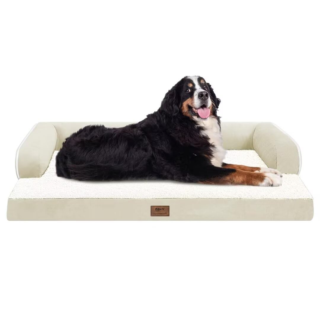 MEKIY Orthopedic Washable Dog Bed with Bolster for Medium to Large Dogs | Pillow Support for Neck Relief, Egg Crate Foam, Waterproof Liner, Anti-Slip Bottom, Removable Bolster Cover, 36 x 27 Inch