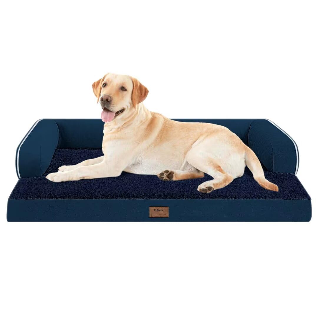 MEKIY Orthopedic Washable Dog Bed with Bolster for Medium to Large Dogs | Pillow Support for Neck Relief, Egg Crate Foam, Waterproof Liner, Anti-Slip Bottom, Removable Bolster Cover, 36 x 27 Inch