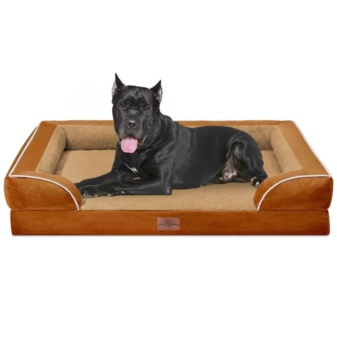 Comfort Expression Orthopedic Dog Bed for Extra Large Dogs with Bolster | Waterproof Dog Couch Bed with Washable Cover & Non-Slip Bottom, Supportive Egg Crate Foam XL Pet Bed, 42x30 Inch
