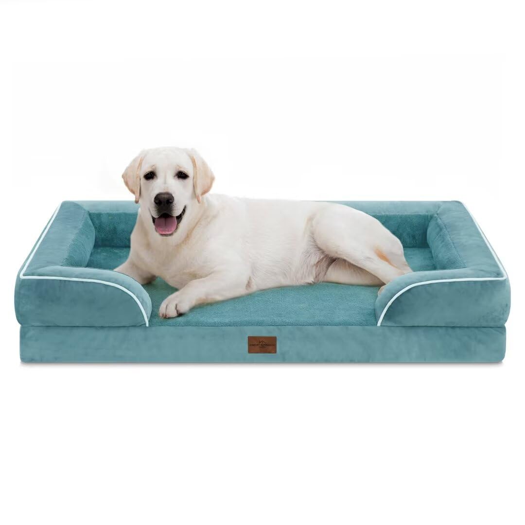 Comfort Expression Orthopedic Dog Bed for Extra Large Dogs with Bolster | Waterproof Dog Couch Bed with Washable Cover & Non-Slip Bottom, Supportive Egg Crate Foam XL Pet Bed, 42x30 Inch