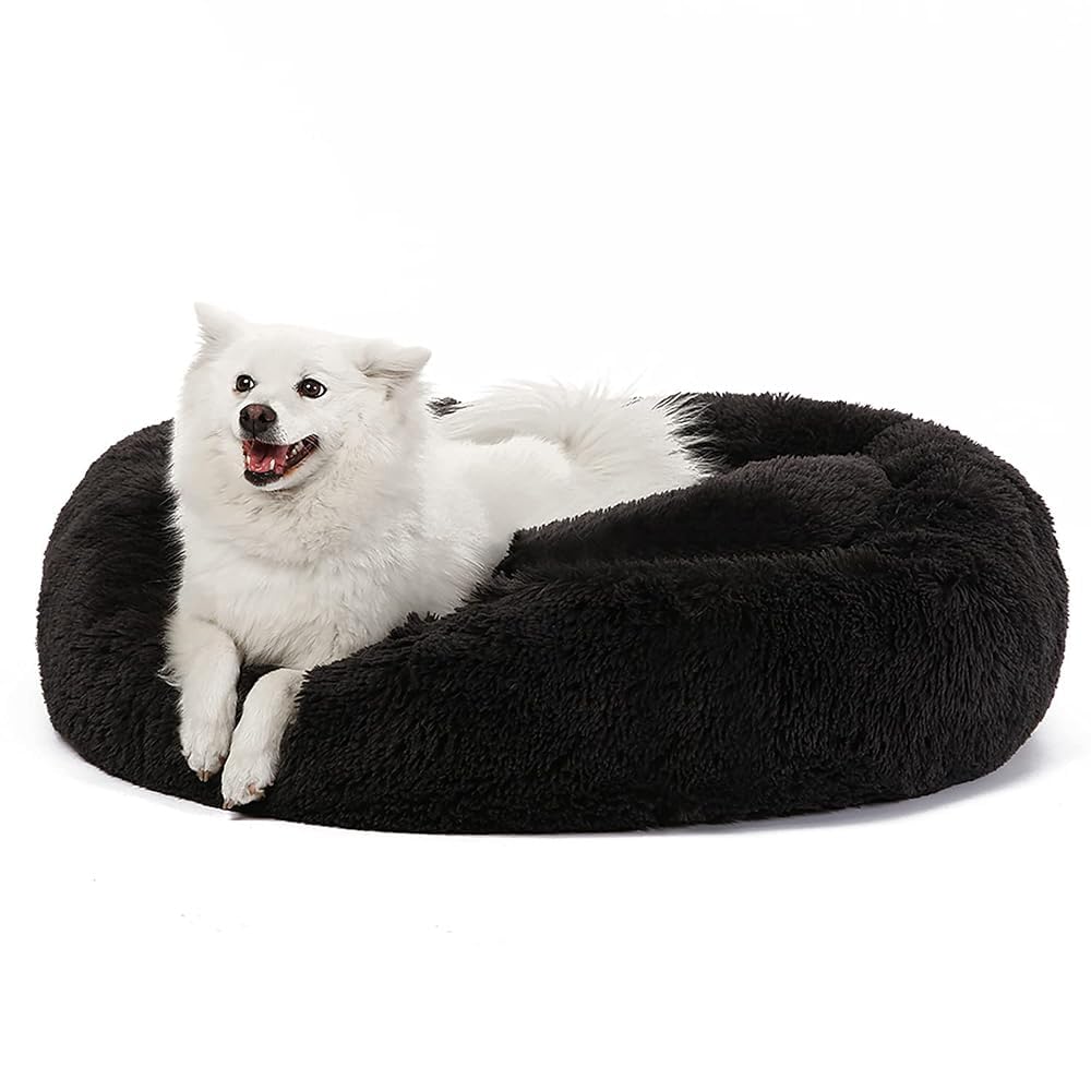 JOLLYVOGUE Small Dog Bed, Calming Soft Anti-Anxiety Donut Cat Bed, Washable Round Fluffy Cushion for Small and Medium Pets (20")