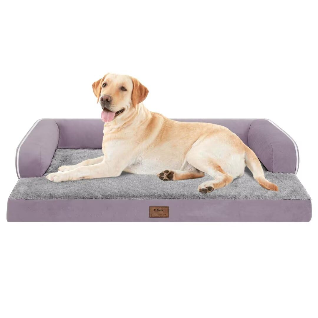 MEKIY Orthopedic Washable Dog Bed with Bolster for Medium to Large Dogs | Pillow Support for Neck Relief, Egg Crate Foam, Waterproof Liner, Anti-Slip Bottom, Removable Bolster Cover, 36 x 27 Inch