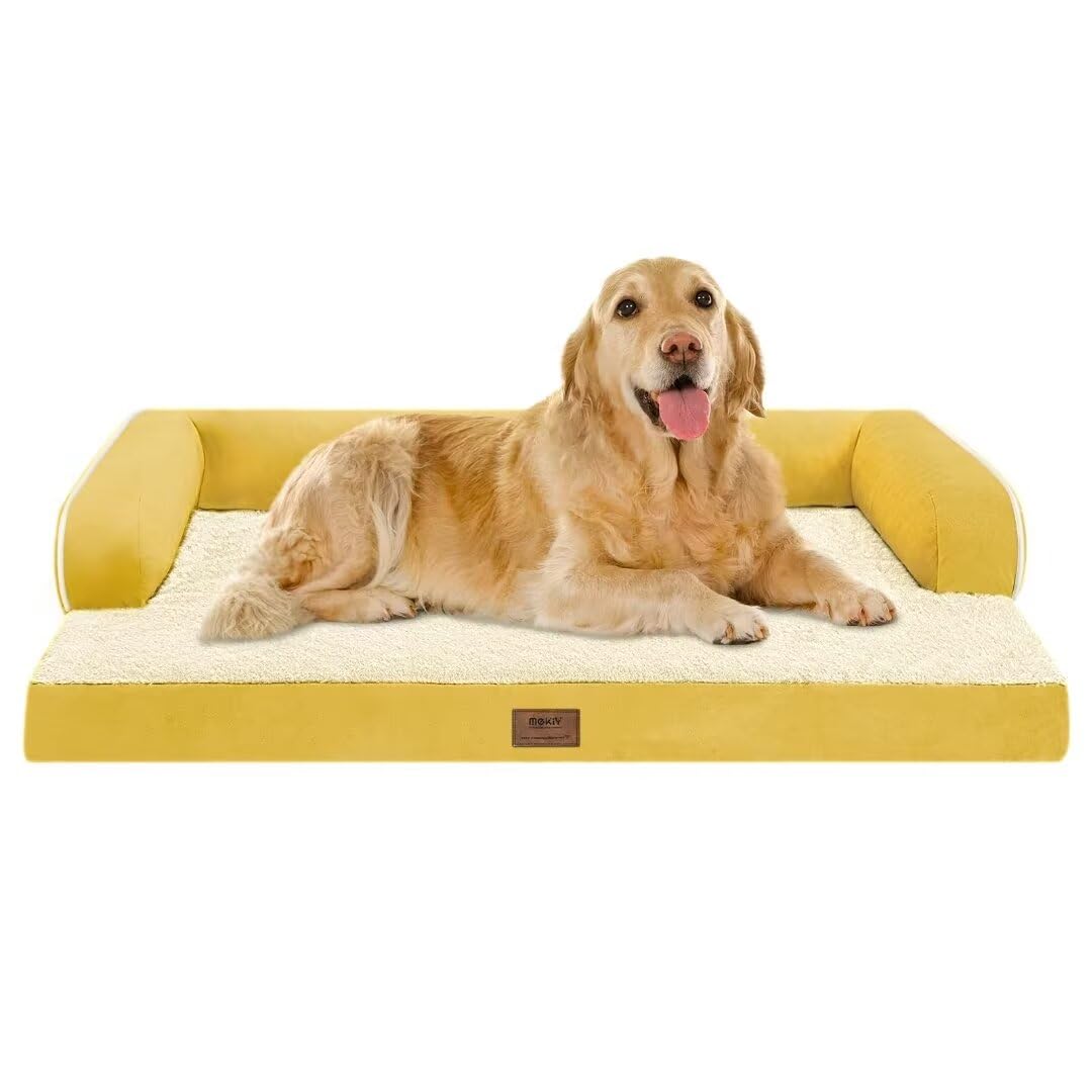 MEKIY Orthopedic Washable Dog Bed with Bolster for Medium to Large Dogs | Pillow Support for Neck Relief, Egg Crate Foam, Waterproof Liner, Anti-Slip Bottom, Removable Bolster Cover, 36 x 27 Inch