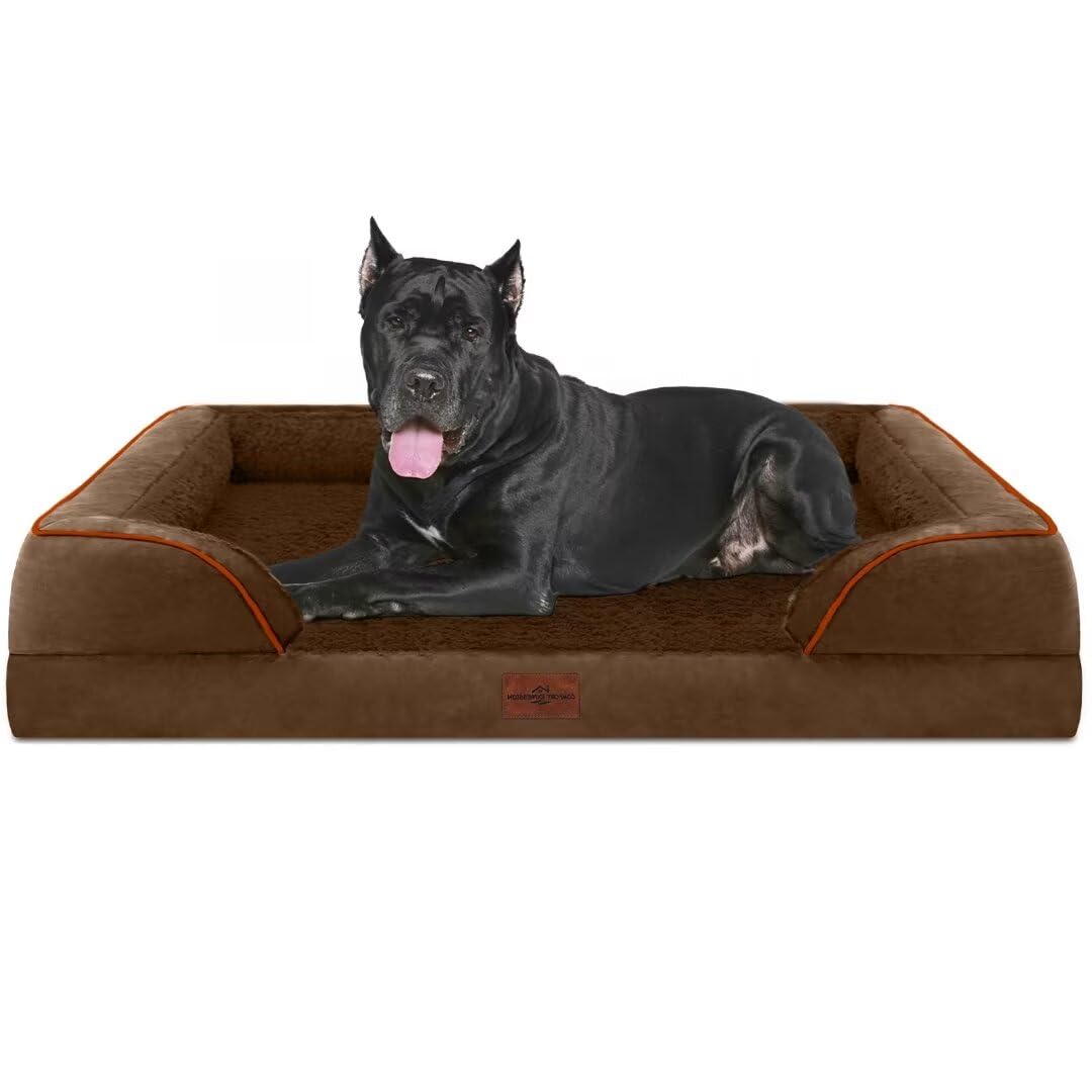 Comfort Expression Orthopedic Dog Bed for Extra Large Dogs with Bolster | Waterproof Dog Couch Bed with Washable Cover & Non-Slip Bottom, Supportive Egg Crate Foam XL Pet Bed, 42x30 Inch