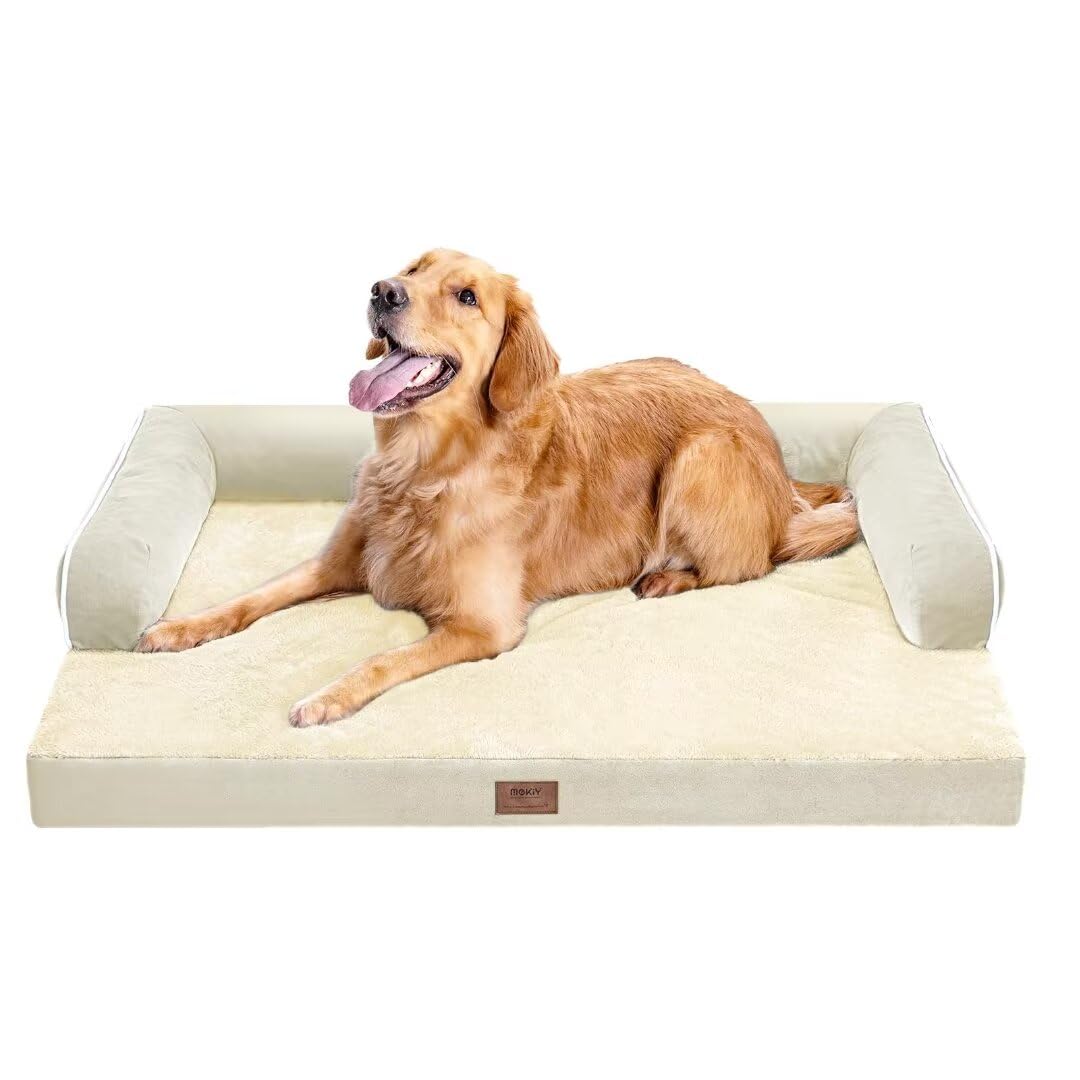 MEKIY Orthopedic Washable Dog Bed with Bolster for Medium to Large Dogs | Pillow Support for Neck Relief, Egg Crate Foam, Waterproof Liner, Anti-Slip Bottom, Removable Bolster Cover, 36 x 27 Inch