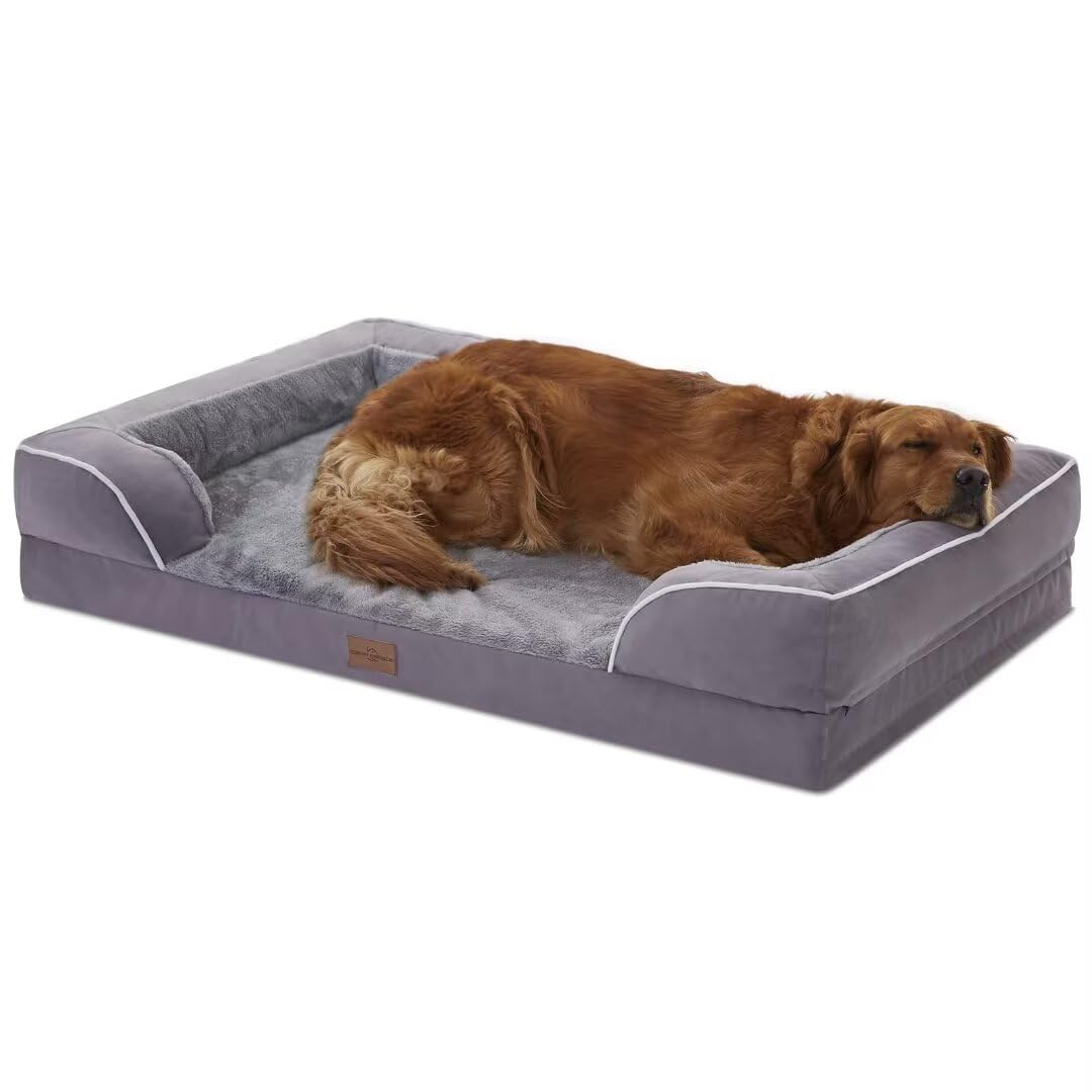 Comfort Expression Orthopedic Dog Bed for Extra Large Dogs with Bolster | Waterproof Dog Couch Bed with Washable Cover & Non-Slip Bottom, Supportive Egg Crate Foam XL Pet Bed, 42x30 Inch