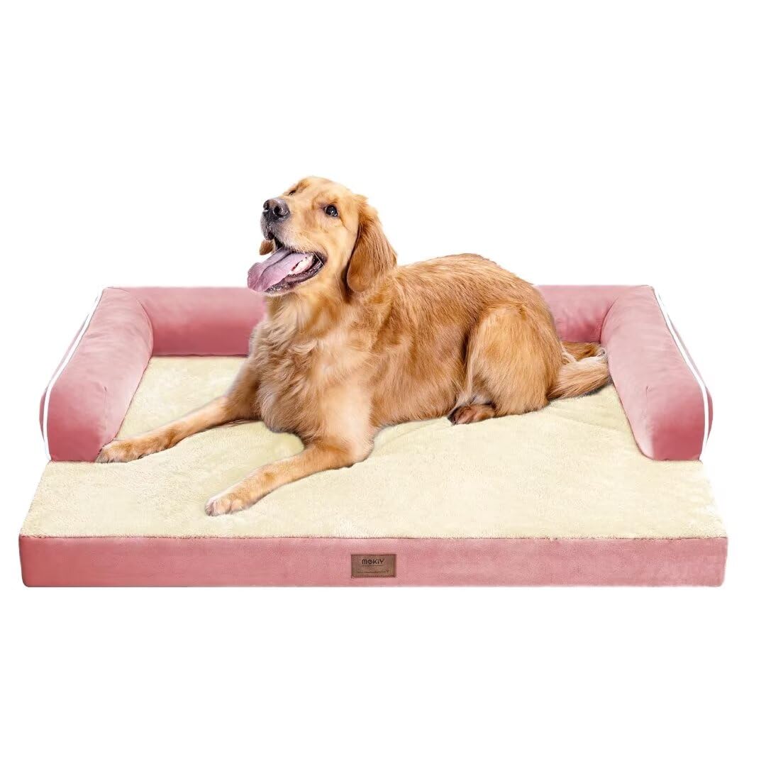 MEKIY Orthopedic Washable Dog Bed with Bolster for Medium to Large Dogs | Pillow Support for Neck Relief, Egg Crate Foam, Waterproof Liner, Anti-Slip Bottom, Removable Bolster Cover, 36 x 27 Inch