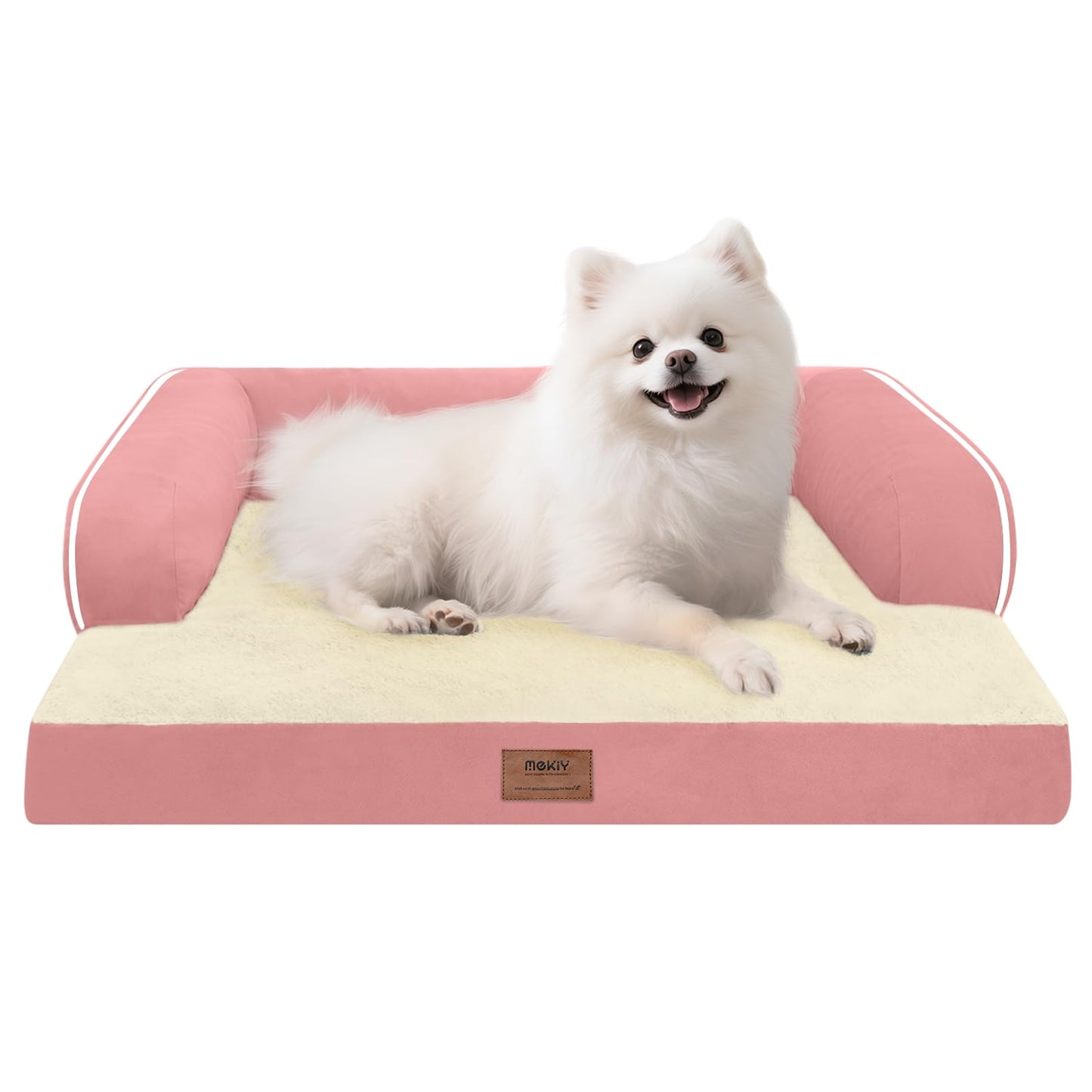 MEKIY Orthopedic Washable Dog Bed with Bolster for Medium to Large Dogs | Pillow Support for Neck Relief, Egg Crate Foam, Waterproof Liner, Anti-Slip Bottom, Removable Bolster Cover, 36 x 27 Inch