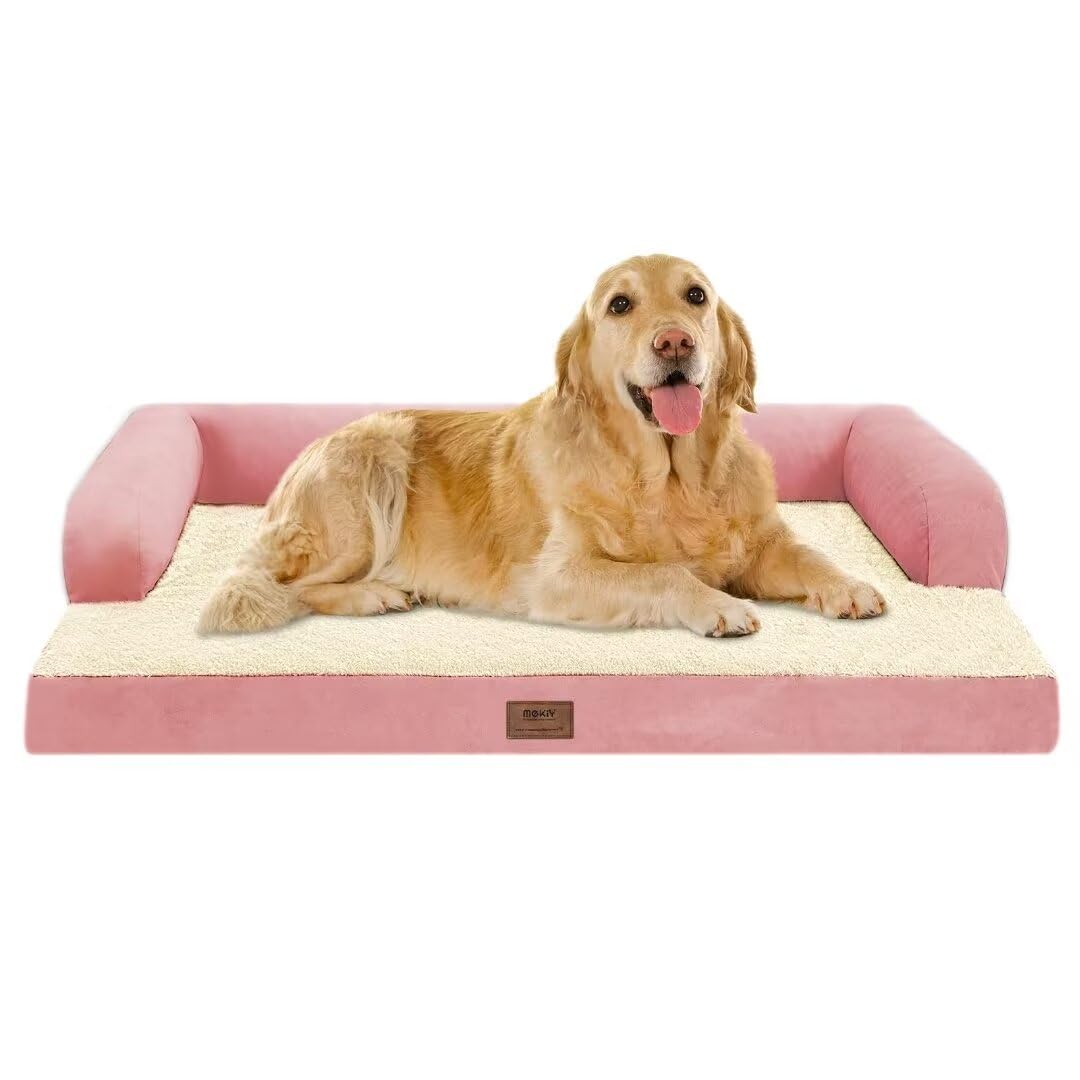 MEKIY Orthopedic Washable Dog Bed with Bolster for Medium to Large Dogs | Pillow Support for Neck Relief, Egg Crate Foam, Waterproof Liner, Anti-Slip Bottom, Removable Bolster Cover, 36 x 27 Inch