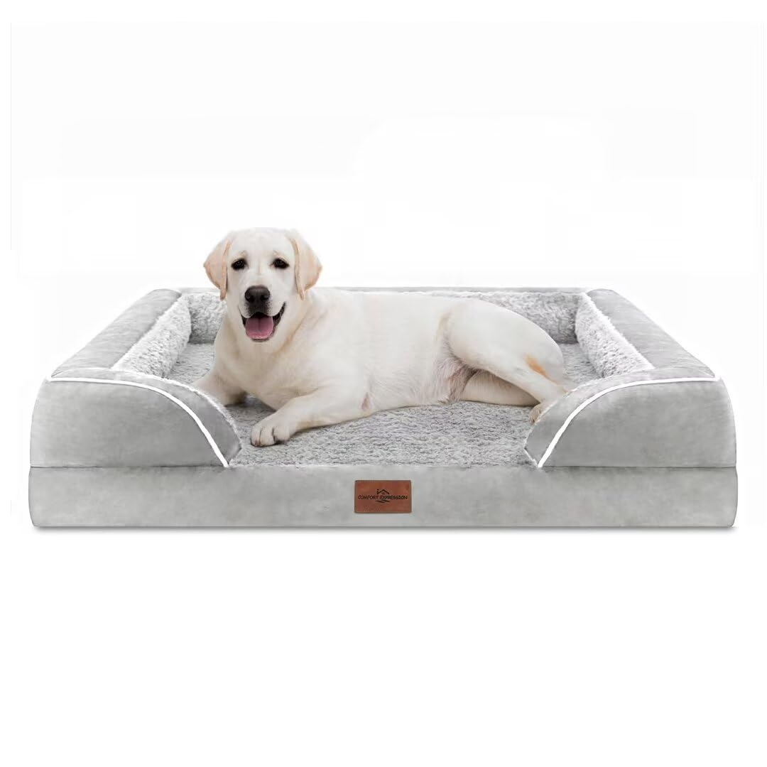 Comfort Expression Orthopedic Dog Bed for Extra Large Dogs with Bolster | Waterproof Dog Couch Bed with Washable Cover & Non-Slip Bottom, Supportive Egg Crate Foam XL Pet Bed, 42x30 Inch