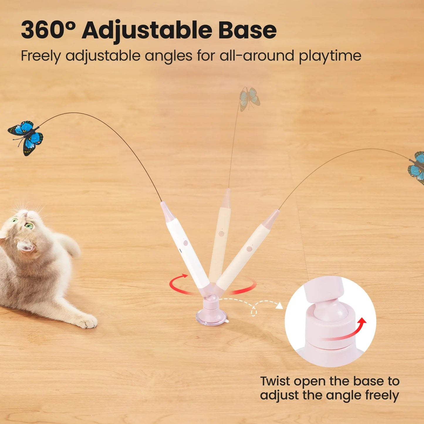Potaroma Spinning Butterfly Cat Toy Wand – Rechargeable Electric Touch-Activated Interactive Cat Teaser with Suction Cup, Self-Play & Handheld Modes, Durable Automatic Play for Indoor Kittens and Cats #SummerVibes #petlovers