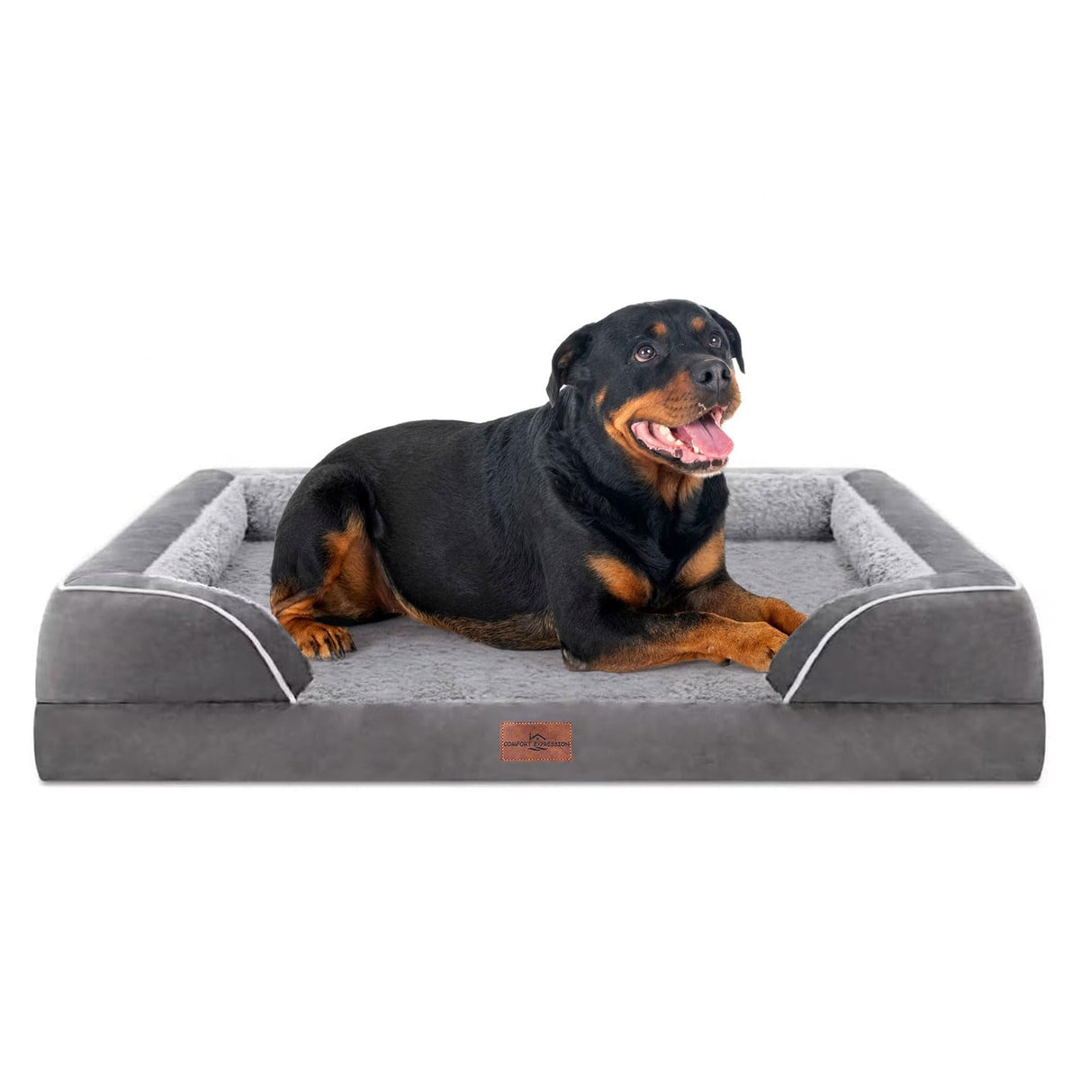 Comfort Expression Orthopedic Dog Bed for Extra Large Dogs with Bolster | Waterproof Dog Couch Bed with Washable Cover & Non-Slip Bottom, Supportive Egg Crate Foam XL Pet Bed, 42x30 Inch
