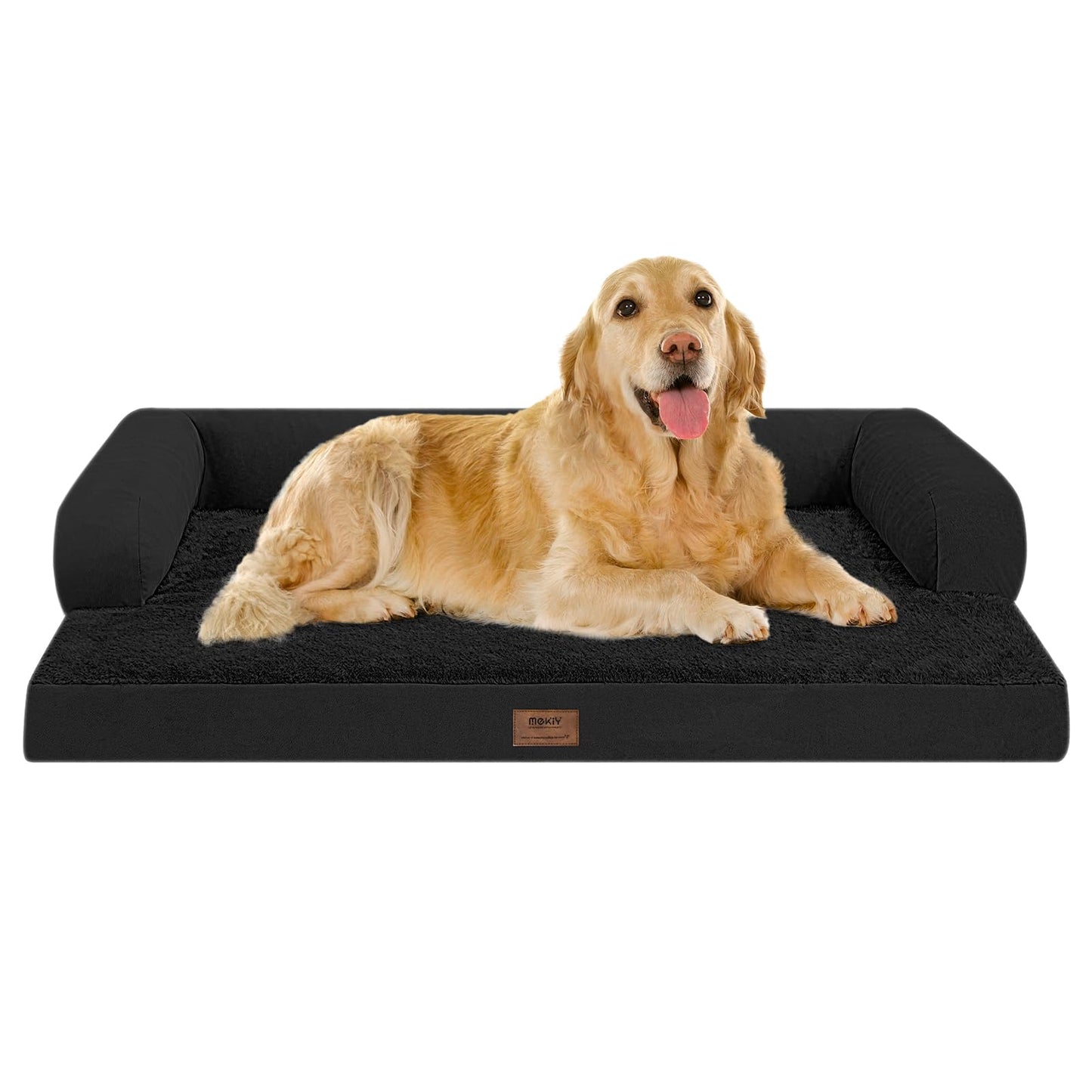MEKIY Orthopedic Washable Dog Bed with Bolster for Medium to Large Dogs | Pillow Support for Neck Relief, Egg Crate Foam, Waterproof Liner, Anti-Slip Bottom, Removable Bolster Cover, 36 x 27 Inch