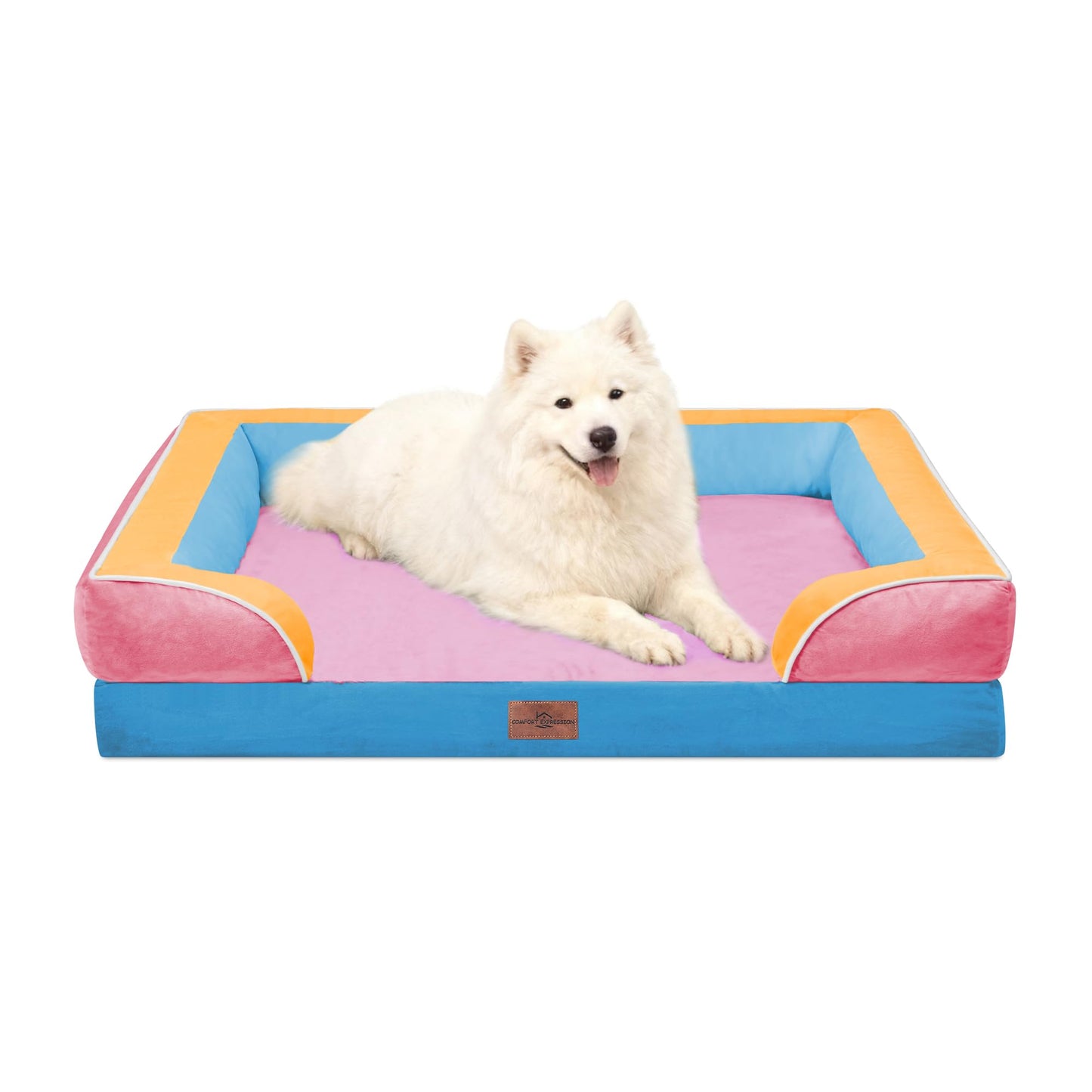 Comfort Expression Orthopedic Dog Bed for Extra Large Dogs with Bolster | Waterproof Dog Couch Bed with Washable Cover & Non-Slip Bottom, Supportive Egg Crate Foam XL Pet Bed, 42x30 Inch