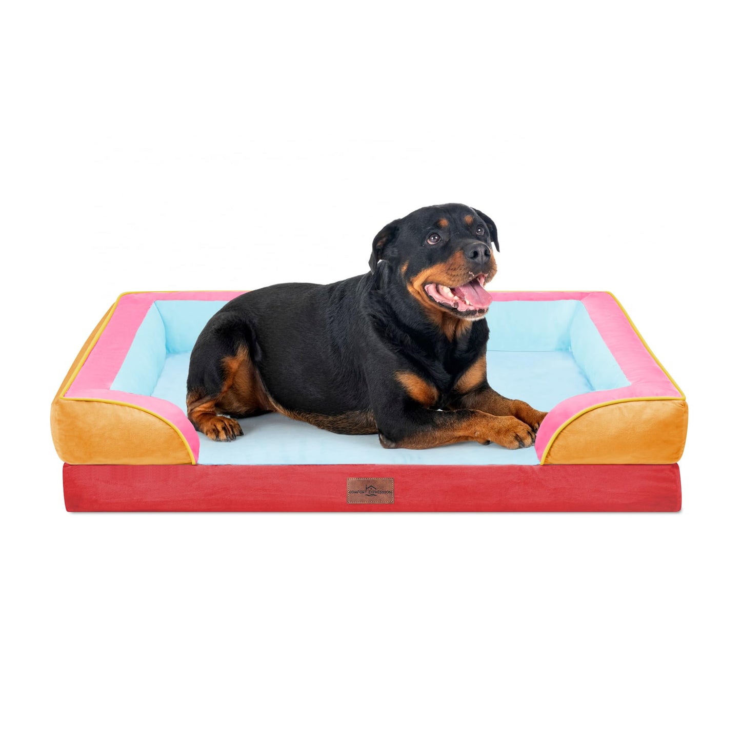 Comfort Expression Orthopedic Dog Bed for Extra Large Dogs with Bolster | Waterproof Dog Couch Bed with Washable Cover & Non-Slip Bottom, Supportive Egg Crate Foam XL Pet Bed, 42x30 Inch