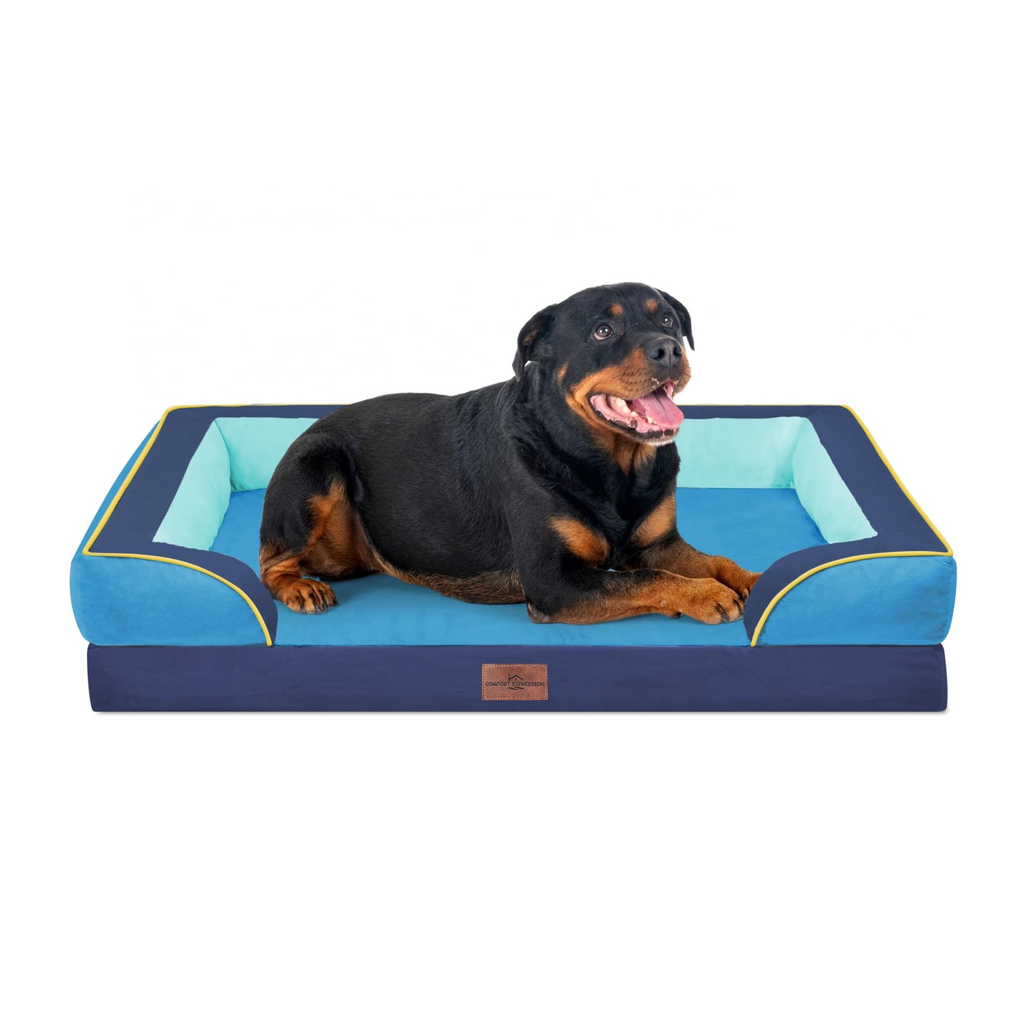 Comfort Expression Orthopedic Dog Bed for Extra Large Dogs with Bolster | Waterproof Dog Couch Bed with Washable Cover & Non-Slip Bottom, Supportive Egg Crate Foam XL Pet Bed, 42x30 Inch