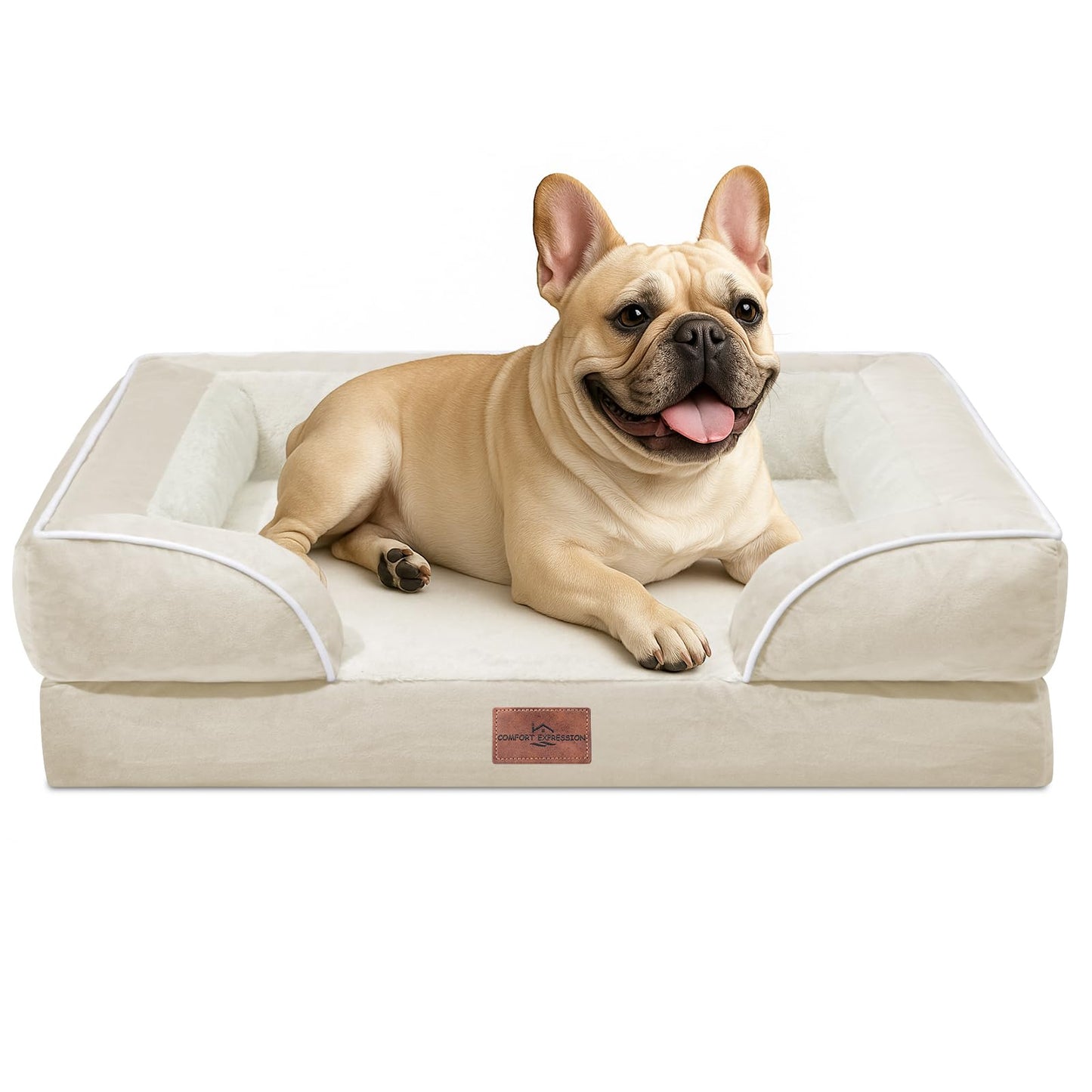 Comfort Expression Orthopedic Dog Bed for Extra Large Dogs with Bolster | Waterproof Dog Couch Bed with Washable Cover & Non-Slip Bottom, Supportive Egg Crate Foam XL Pet Bed, 42x30 Inch
