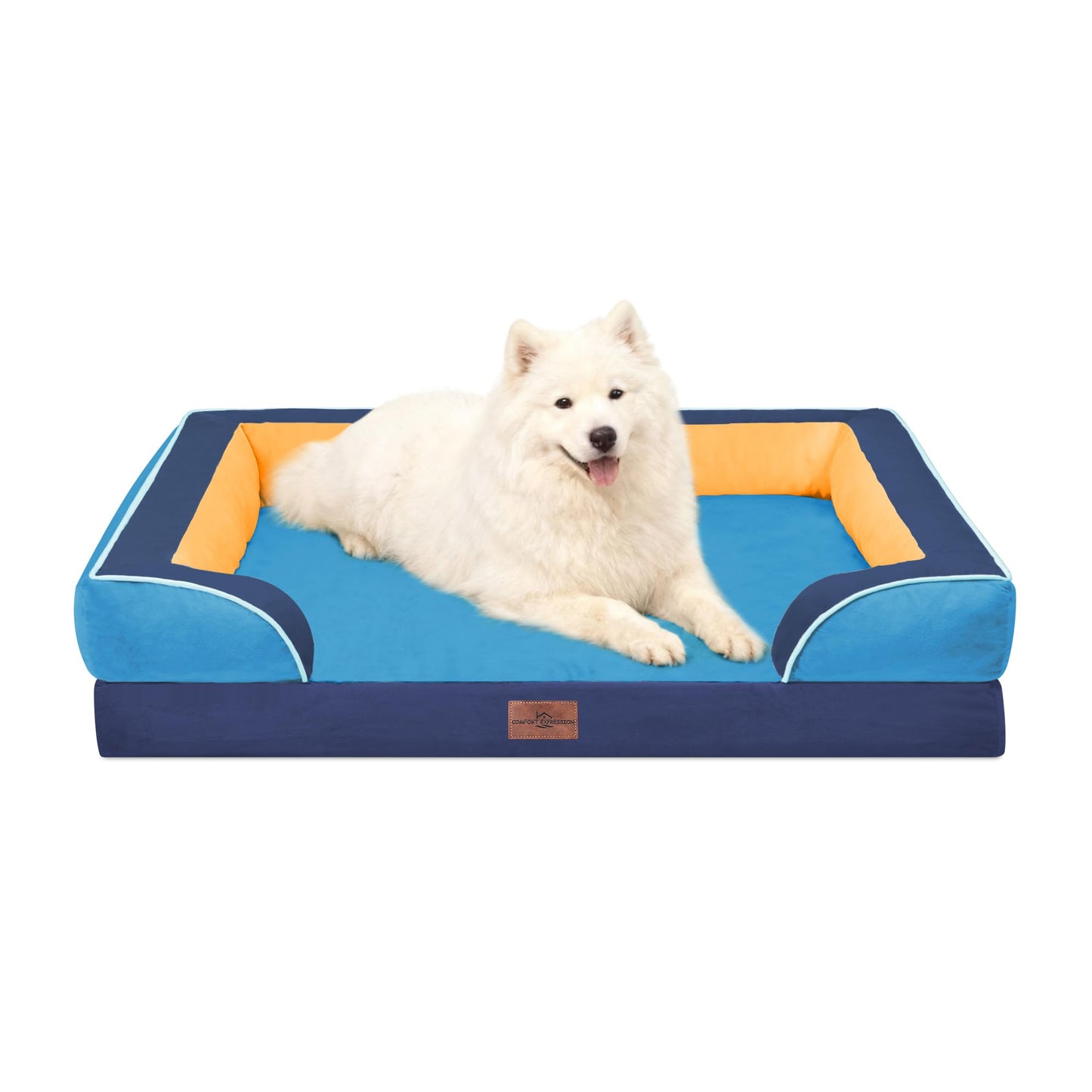 Comfort Expression Orthopedic Dog Bed for Extra Large Dogs with Bolster | Waterproof Dog Couch Bed with Washable Cover & Non-Slip Bottom, Supportive Egg Crate Foam XL Pet Bed, 42x30 Inch