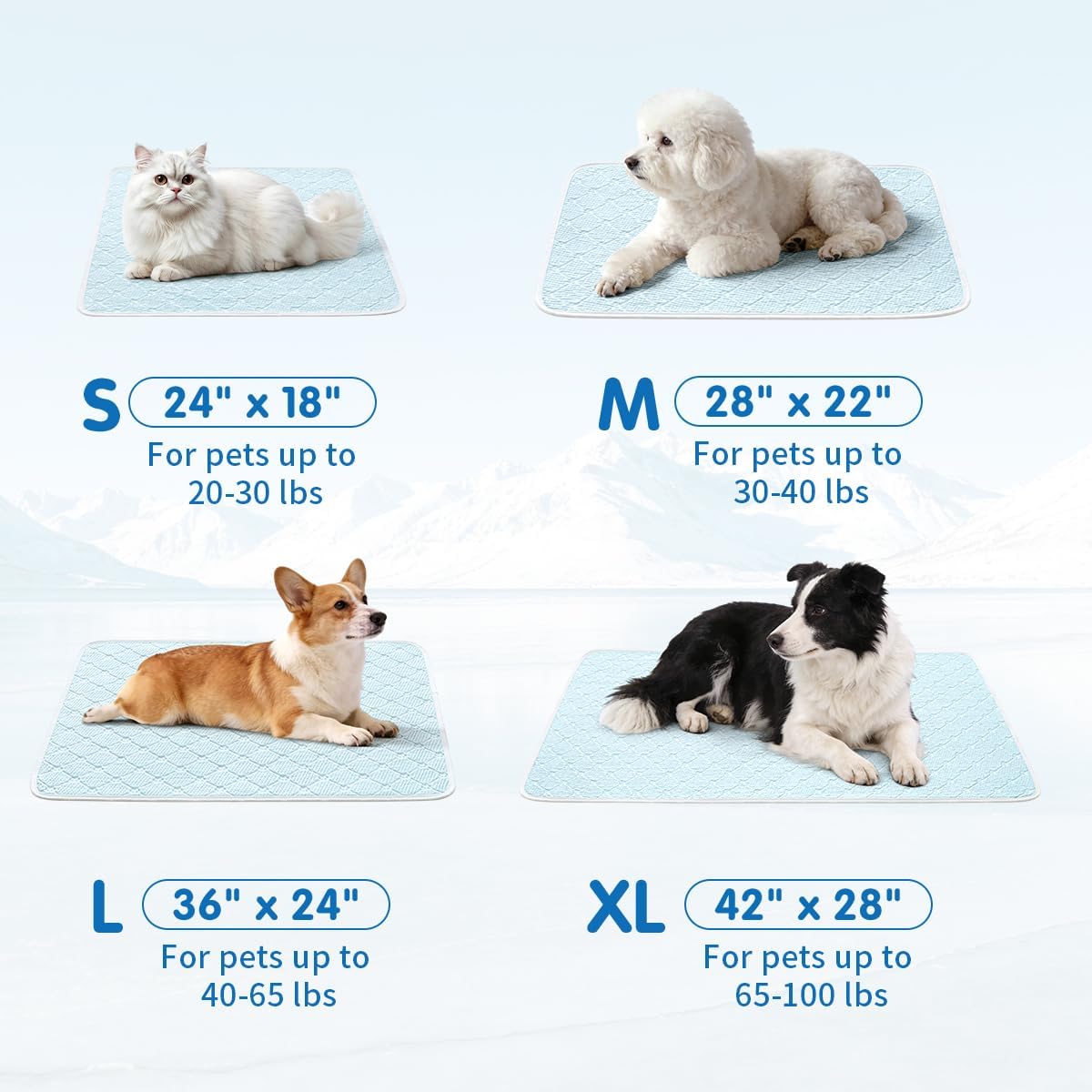 Pet Cooling Mat Scratch Resistant QMAX>0.5 Instant 6-12°F Drop No Water or Electricity Needed Self Cooling Crate Mat for Bed, Floor, Car Travel Indoor Outdoor Summer Use Light Blue 24" x 18"