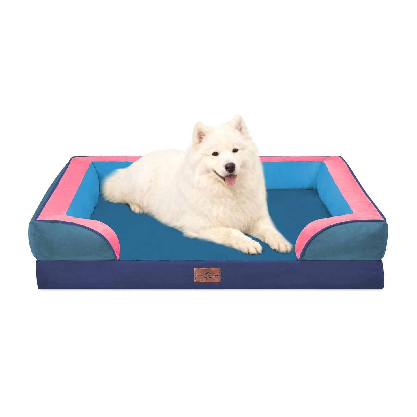 Comfort Expression Orthopedic Dog Bed for Extra Large Dogs with Bolster | Waterproof Dog Couch Bed with Washable Cover & Non-Slip Bottom, Supportive Egg Crate Foam XL Pet Bed, 42x30 Inch
