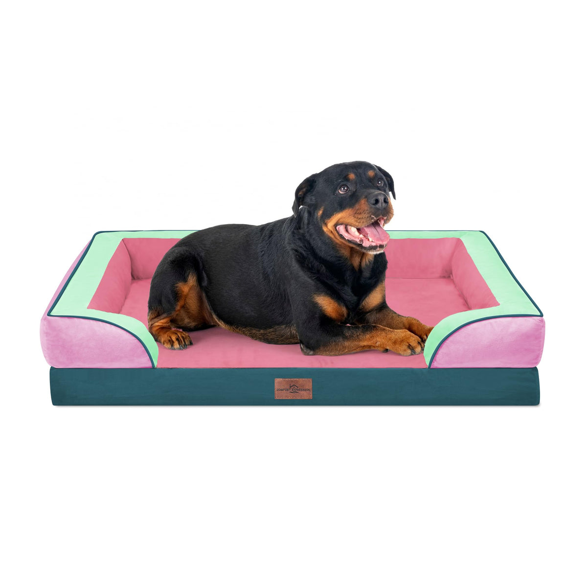 Comfort Expression Orthopedic Dog Bed for Extra Large Dogs with Bolster | Waterproof Dog Couch Bed with Washable Cover & Non-Slip Bottom, Supportive Egg Crate Foam XL Pet Bed, 42x30 Inch