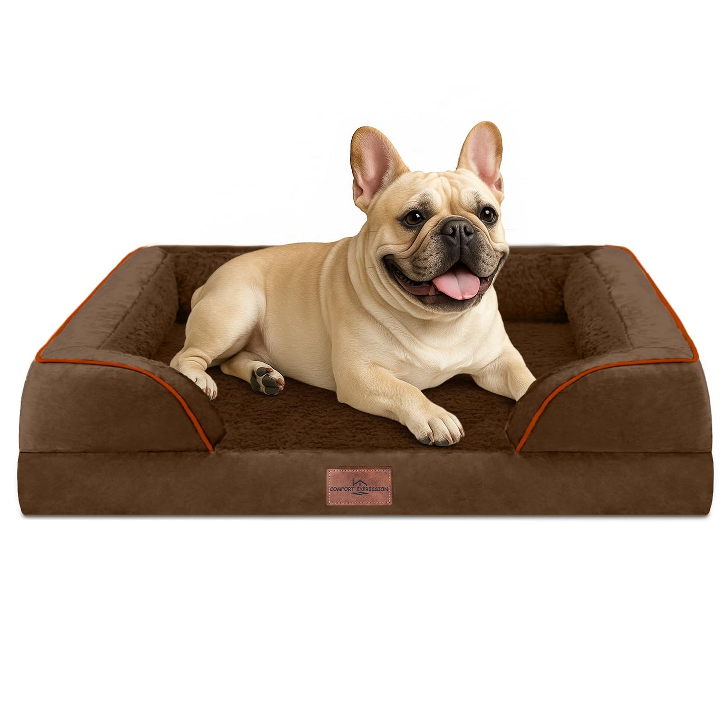 Comfort Expression Orthopedic Dog Bed for Extra Large Dogs with Bolster | Waterproof Dog Couch Bed with Washable Cover & Non-Slip Bottom, Supportive Egg Crate Foam XL Pet Bed, 42x30 Inch