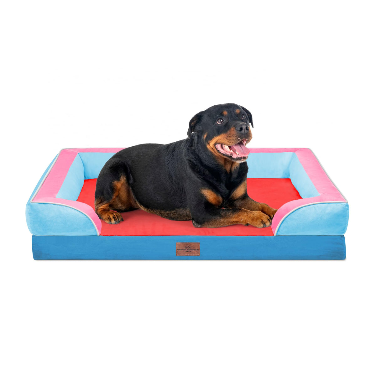 Comfort Expression Orthopedic Dog Bed for Extra Large Dogs with Bolster | Waterproof Dog Couch Bed with Washable Cover & Non-Slip Bottom, Supportive Egg Crate Foam XL Pet Bed, 42x30 Inch