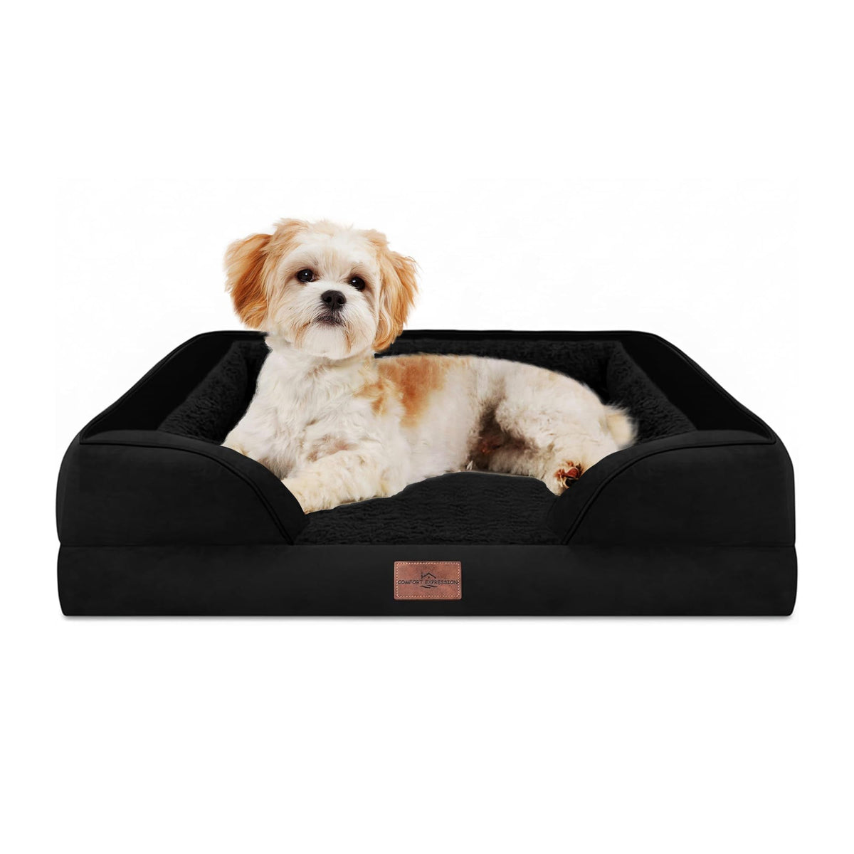 Comfort Expression Orthopedic Dog Bed for Extra Large Dogs with Bolster | Waterproof Dog Couch Bed with Washable Cover & Non-Slip Bottom, Supportive Egg Crate Foam XL Pet Bed, 42x30 Inch