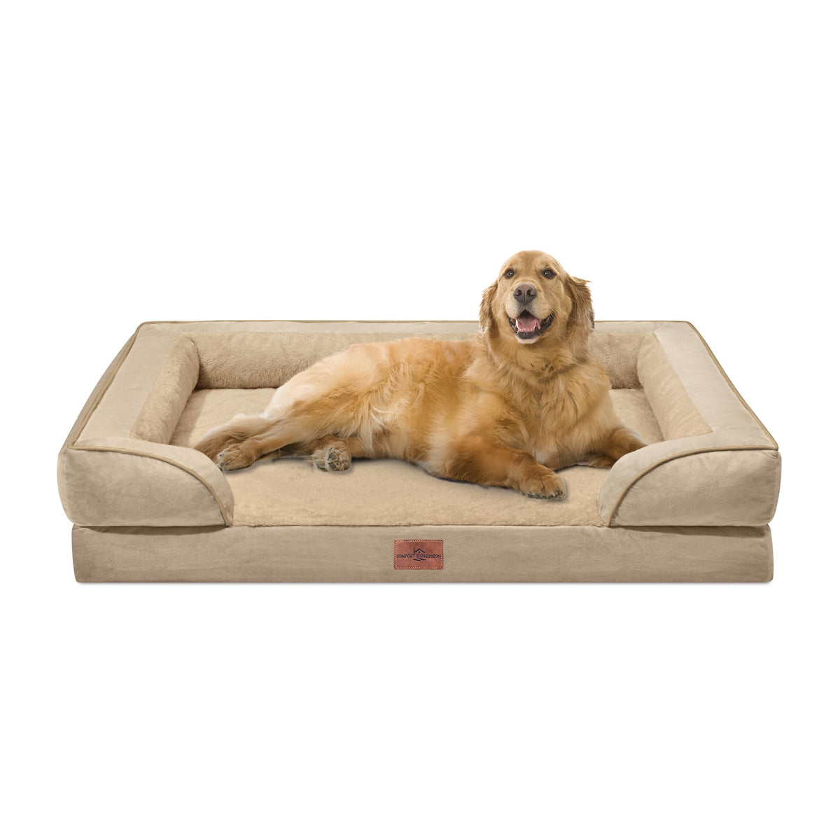 Comfort Expression Orthopedic Dog Bed for Extra Large Dogs with Bolster | Waterproof Dog Couch Bed with Washable Cover & Non-Slip Bottom, Supportive Egg Crate Foam XL Pet Bed, 42x30 Inch