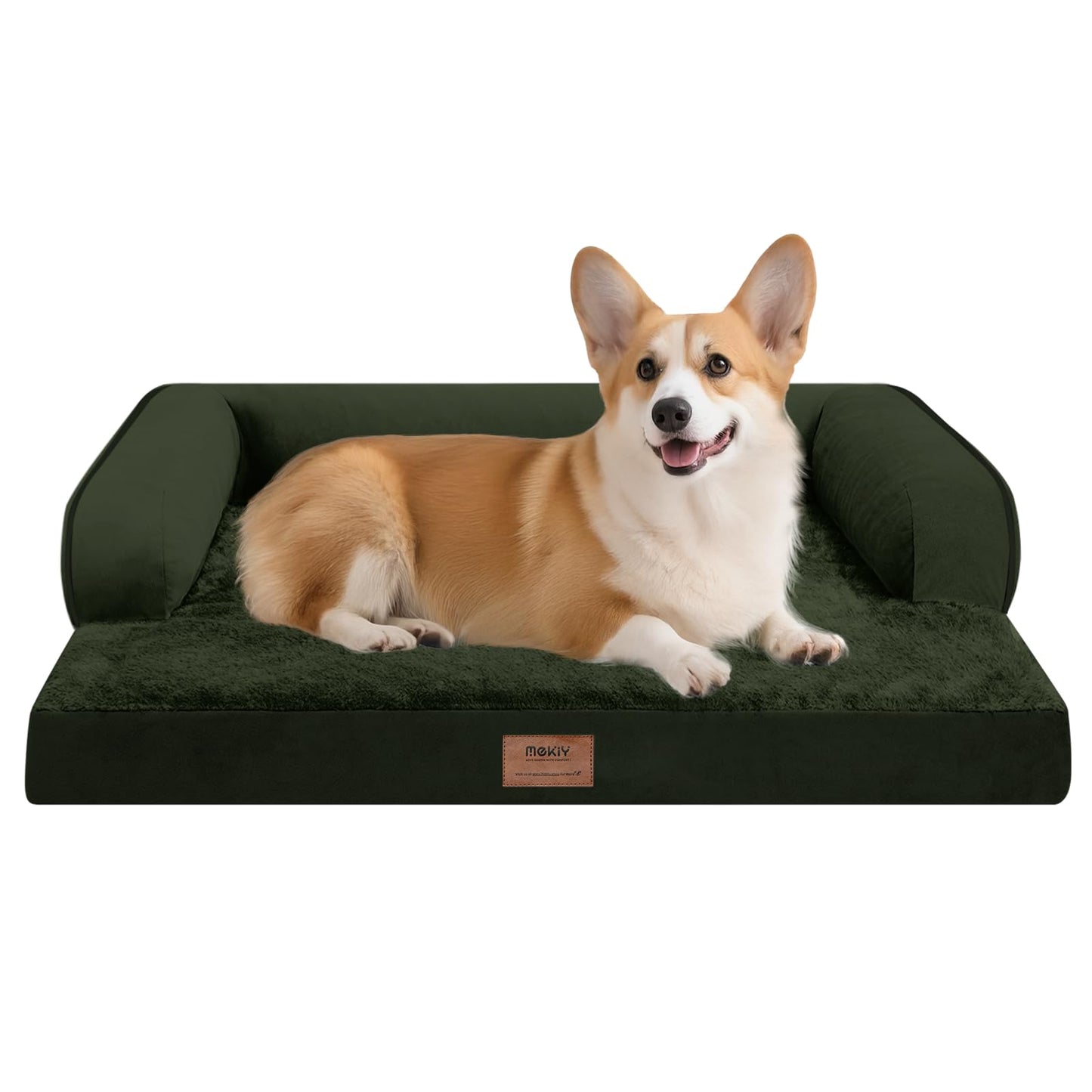 MEKIY Orthopedic Washable Dog Bed with Bolster for Medium to Large Dogs | Pillow Support for Neck Relief, Egg Crate Foam, Waterproof Liner, Anti-Slip Bottom, Removable Bolster Cover, 36 x 27 Inch