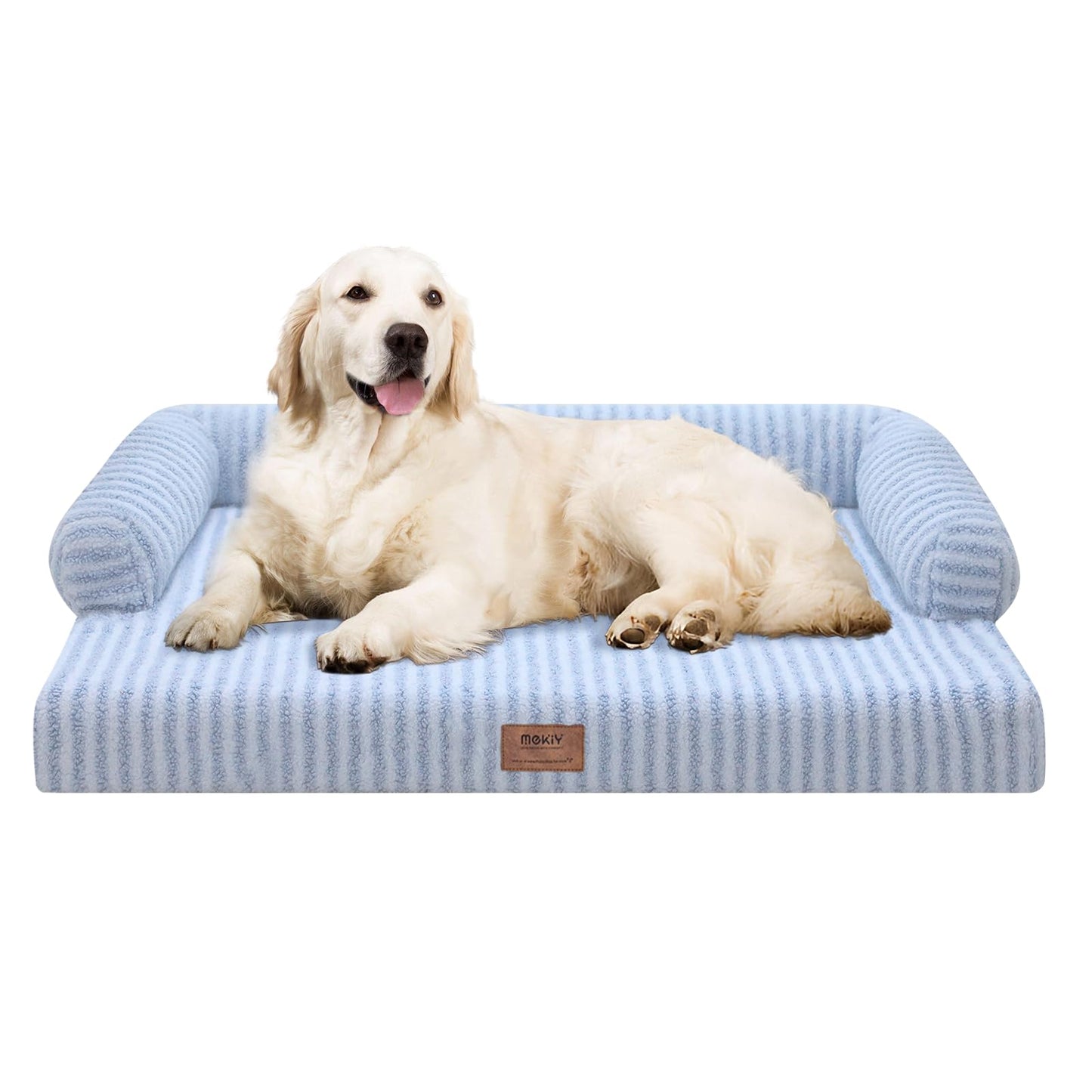 MEKIY Orthopedic Washable Dog Bed with Bolster for Medium to Large Dogs | Pillow Support for Neck Relief, Egg Crate Foam, Waterproof Liner, Anti-Slip Bottom, Removable Bolster Cover, 36 x 27 Inch