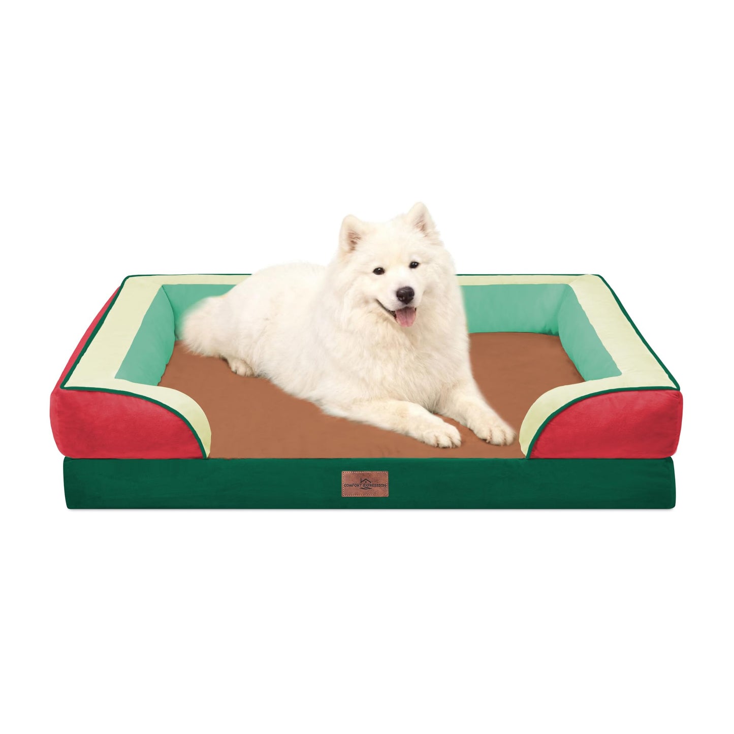 Comfort Expression Orthopedic Dog Bed for Extra Large Dogs with Bolster | Waterproof Dog Couch Bed with Washable Cover & Non-Slip Bottom, Supportive Egg Crate Foam XL Pet Bed, 42x30 Inch