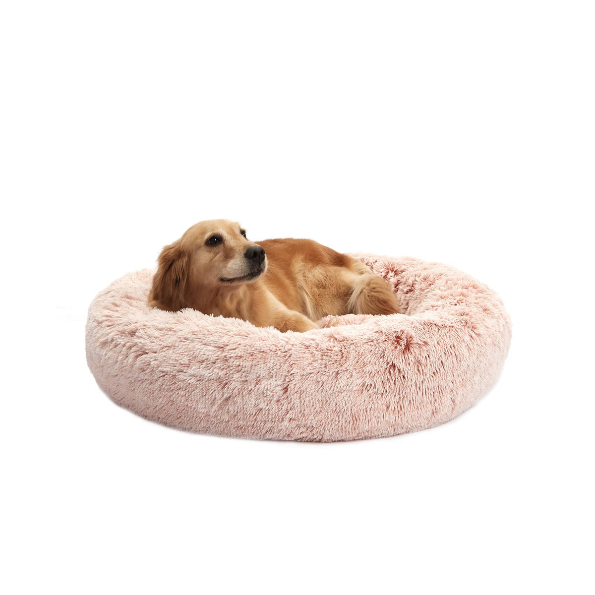 Bedfolks Calming Donut Dog Bed, 36 Inches Round Fluffy for Large Dogs, Anti-Anxiety Plush, Machine Washable (Dark Grey, Large)