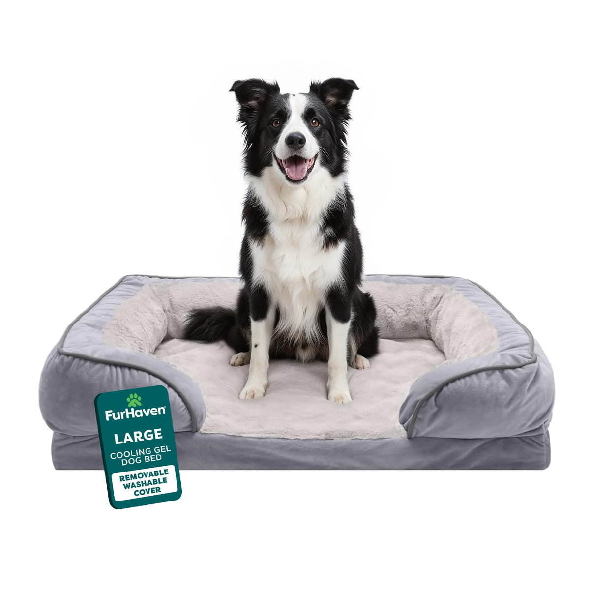FurHaven Cooling Gel Dog Bed for Large Dogs, Perfect Comfort Sofa Bed, Cool Gel-Top Foam & Solid Orthopedic Foam Base for Joint Support, Removable Washable Cover, Jumbo XL, Plush & Velvet, Brownstone