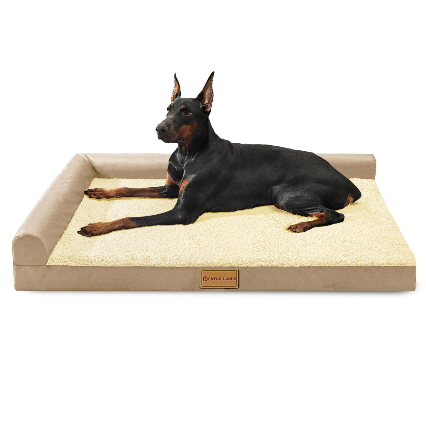 Patas Lague Orthopedic Dog Bed Large Sized Dog 36''X24'', Waterproof L Bolster Medium Pet Sofa Beds with Removable Washable Cover, Soft Pet Couch Crate Mat with Nonskid Bottom, Black
