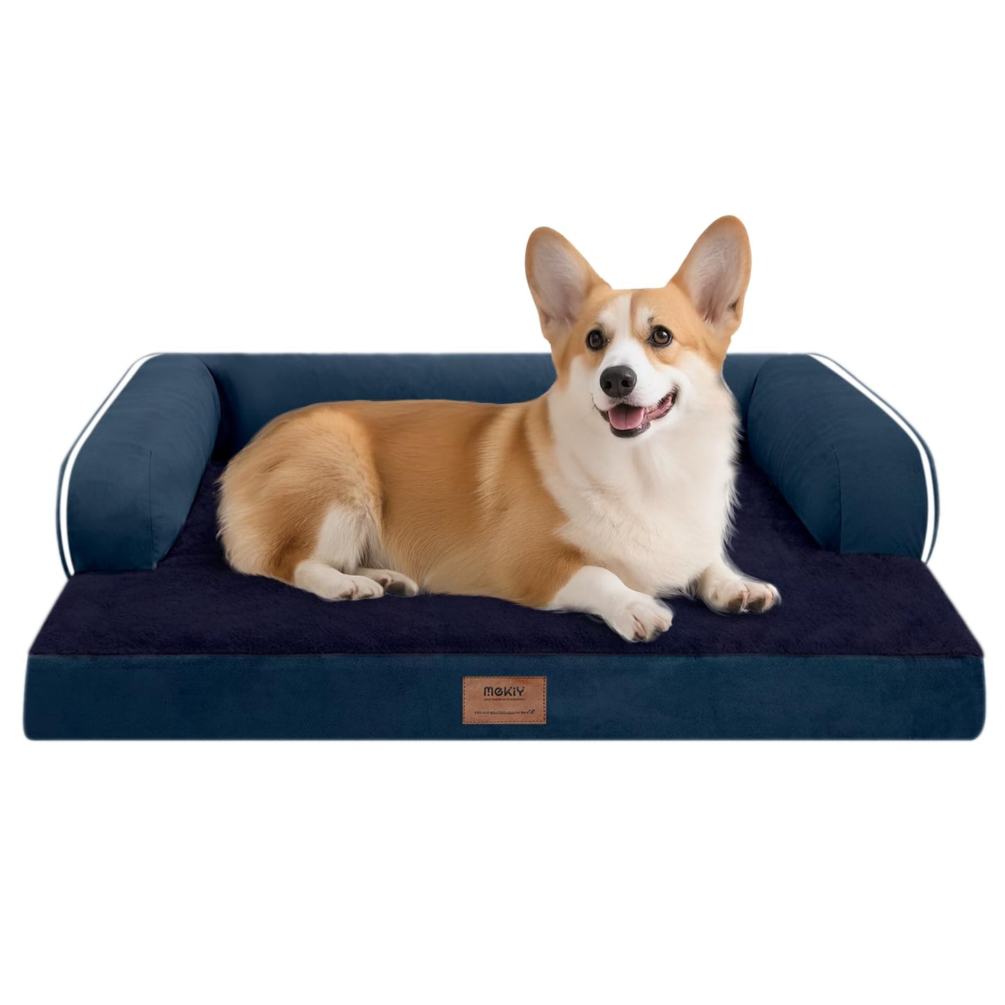 MEKIY Orthopedic Washable Dog Bed with Bolster for Medium to Large Dogs | Pillow Support for Neck Relief, Egg Crate Foam, Waterproof Liner, Anti-Slip Bottom, Removable Bolster Cover, 36 x 27 Inch
